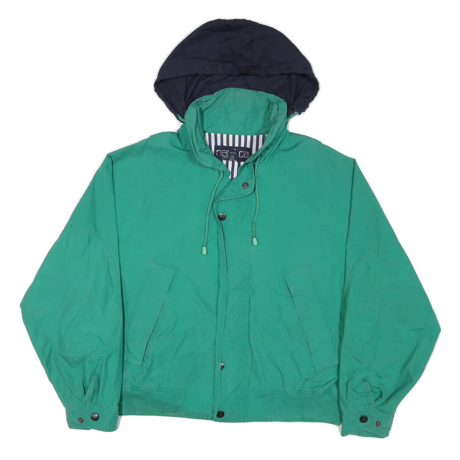 NAUTICA Mens Green & Navy Zip Jacket L Cotton Blend Casual Outdoor Hooded Refurbished - N/A refurbished available on Cerqular