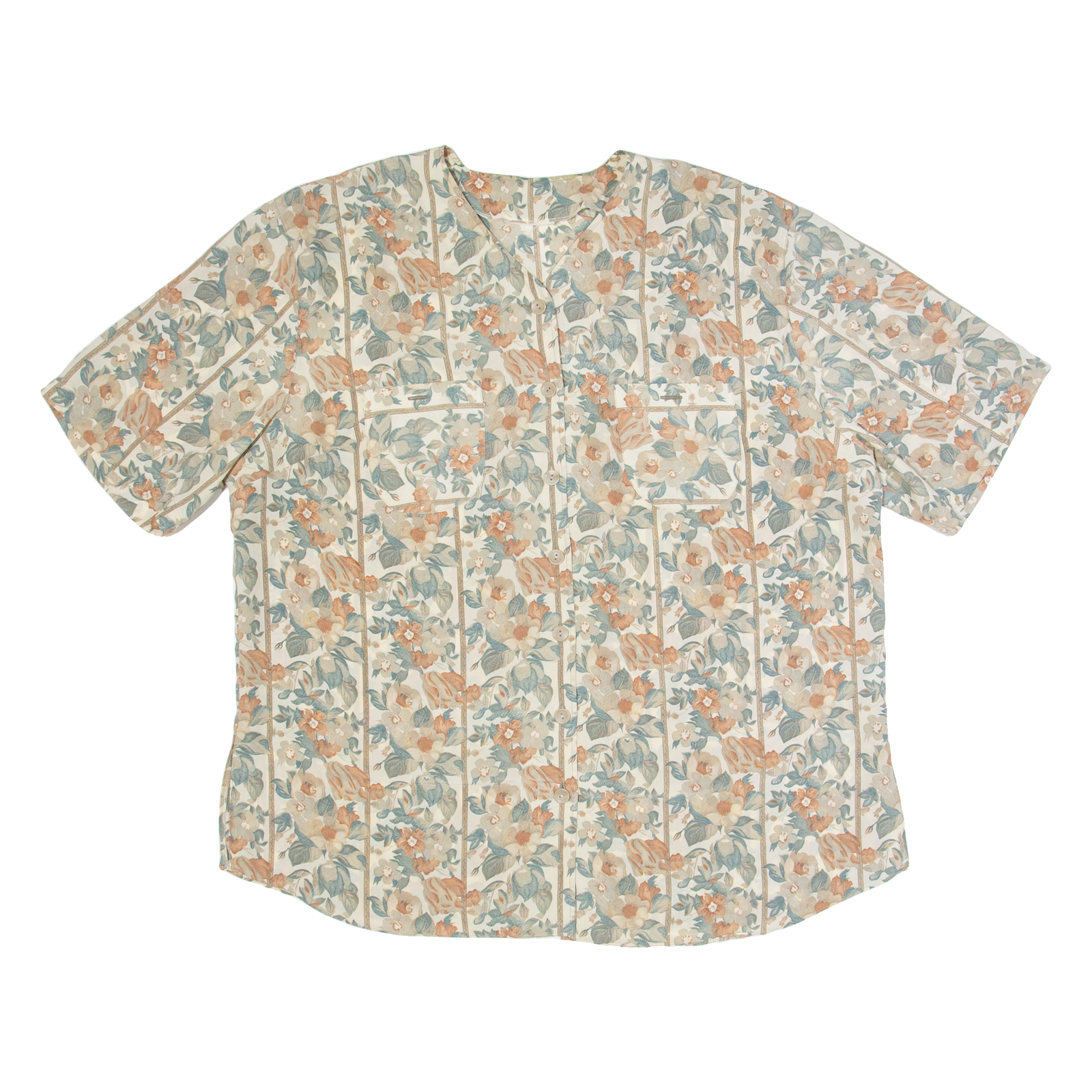 Womens Printed Blouse Beige Button Neck 90s Floral 2XL Refurbished - N/A refurbished available on Cerqular