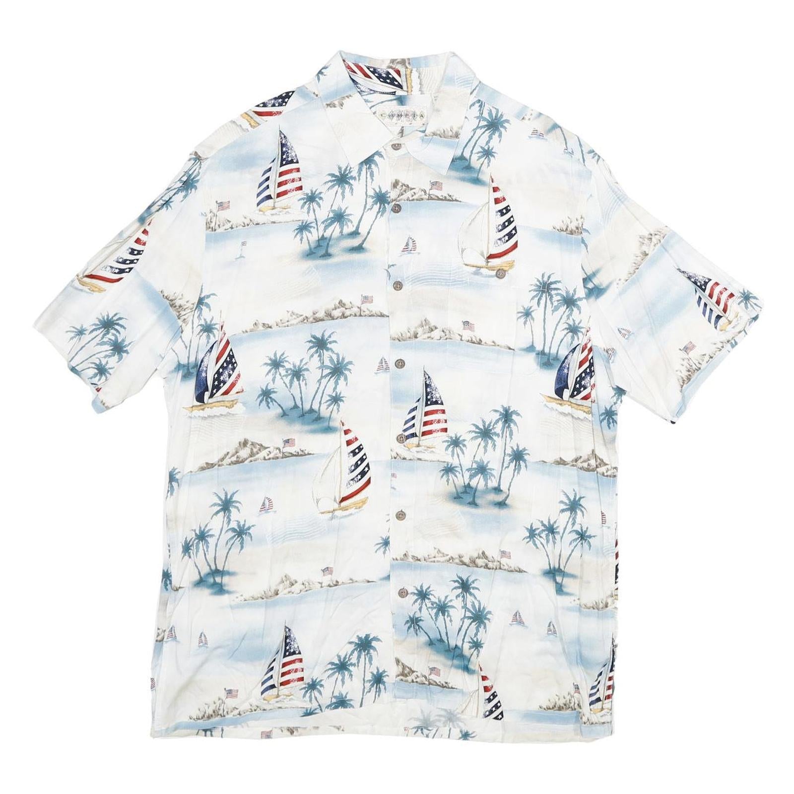 CAMPIA MODA Mens White Blue Sailboat Print Rayon Shirt M Summer Vacation Style Refurbished - N/A refurbished available on Cerqular