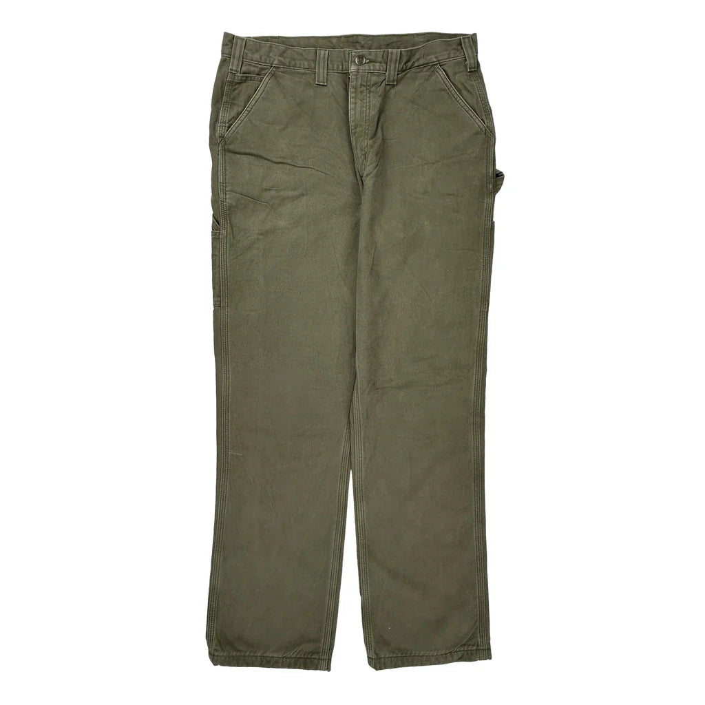 Carhartt Cargo Carpenter Trousers - 36W 32L Green Cotton Refurbished - Thrifted (note: this is a term often used to describe second- refurbished available on Cerqular