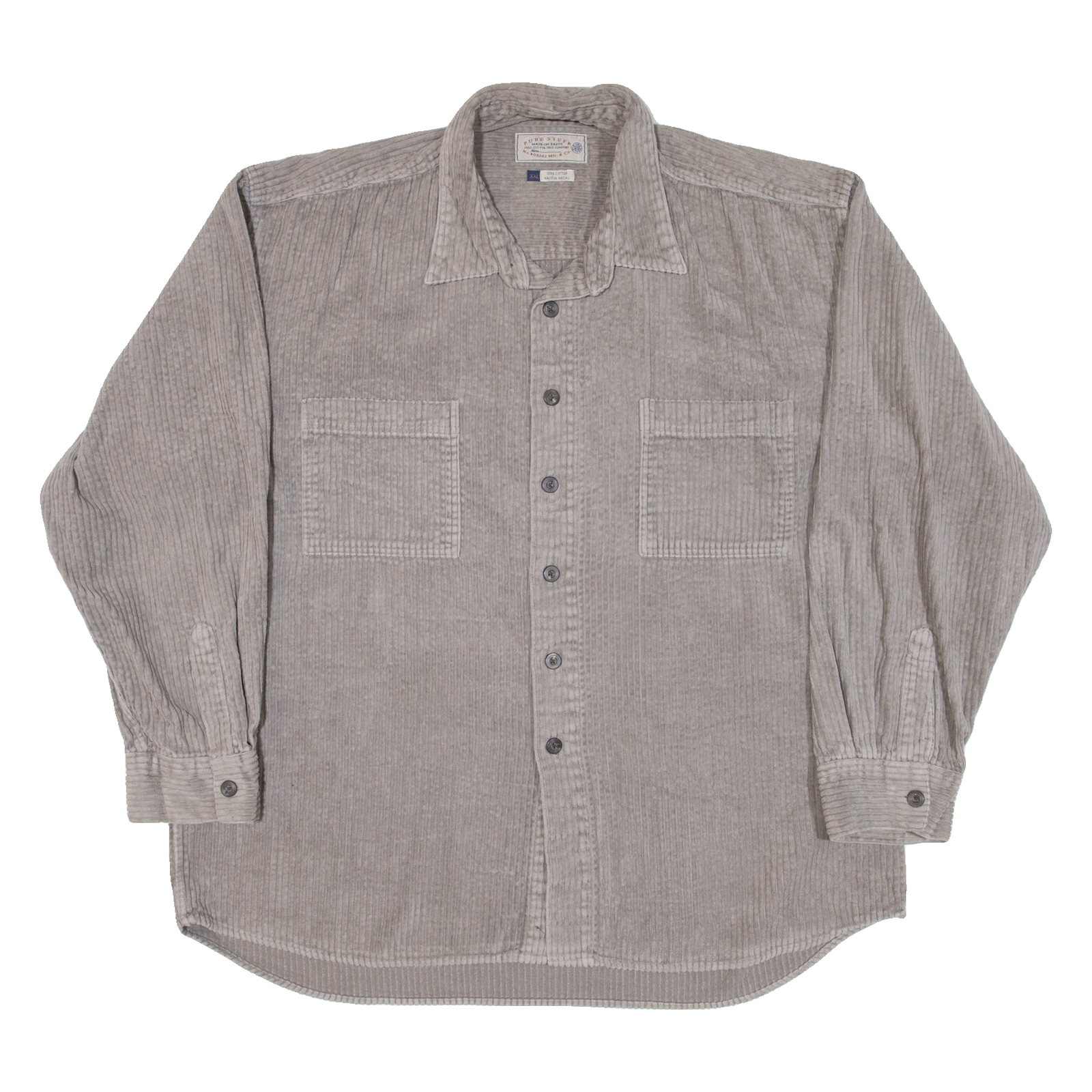 PURE STUFF Mens Corduroy Shirt Grey Long Sleeve 2XL Refurbished - N/A refurbished available on Cerqular