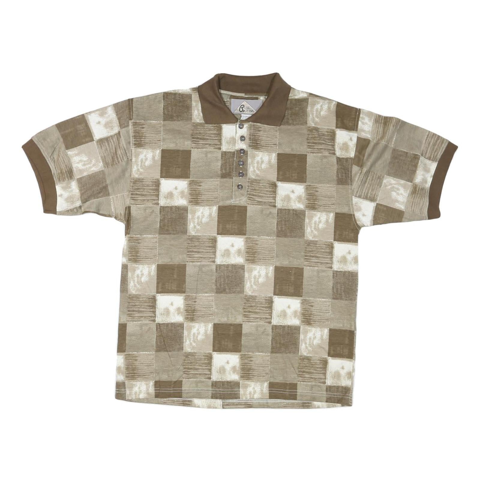 BLUE JEANS Mens Beige & Brown Check Short Sleeve Polo Shirt L Cotton Blend Refurbished - N/A refurbished available on Cerqular