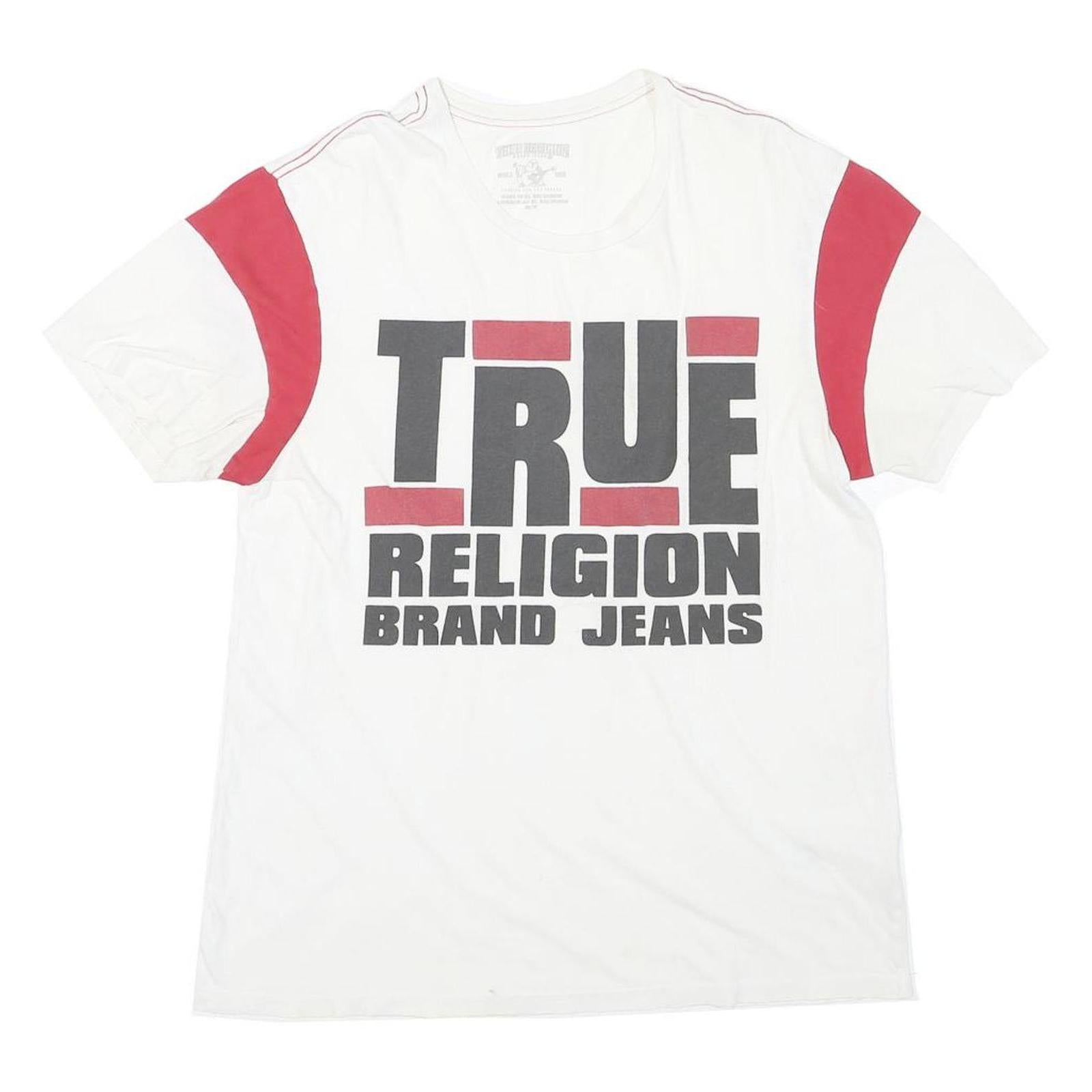 TRUE RELIGION Mens White & Red Graphic T-Shirt M Short Sleeve Crew Neck Cotton Refurbished - N/A refurbished available on Cerqular