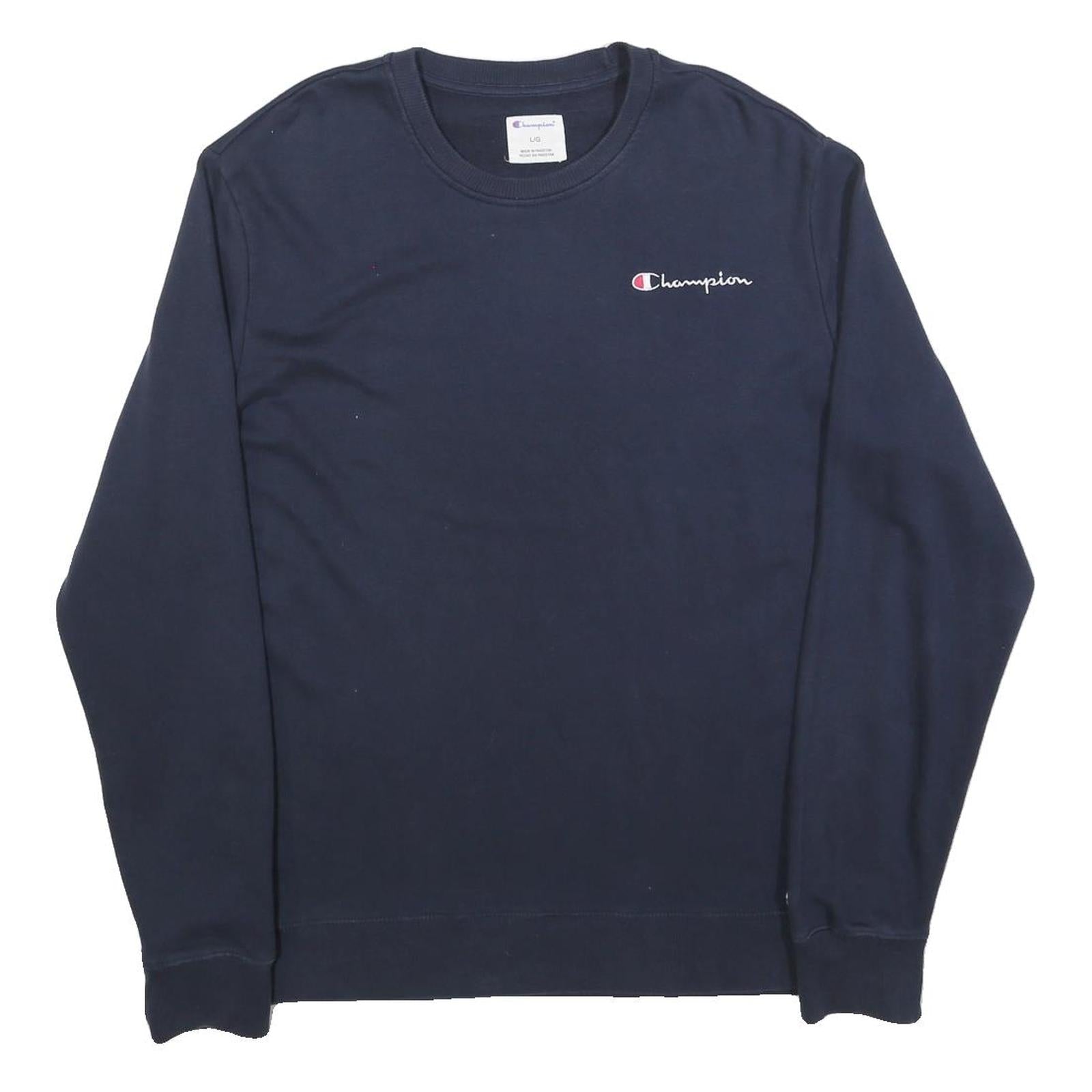 CHAMPION Mens Navy Blue Sweatshirt Crew Neck L Cotton Blend Pullover Logo Refurbished - N/A refurbished available on Cerqular