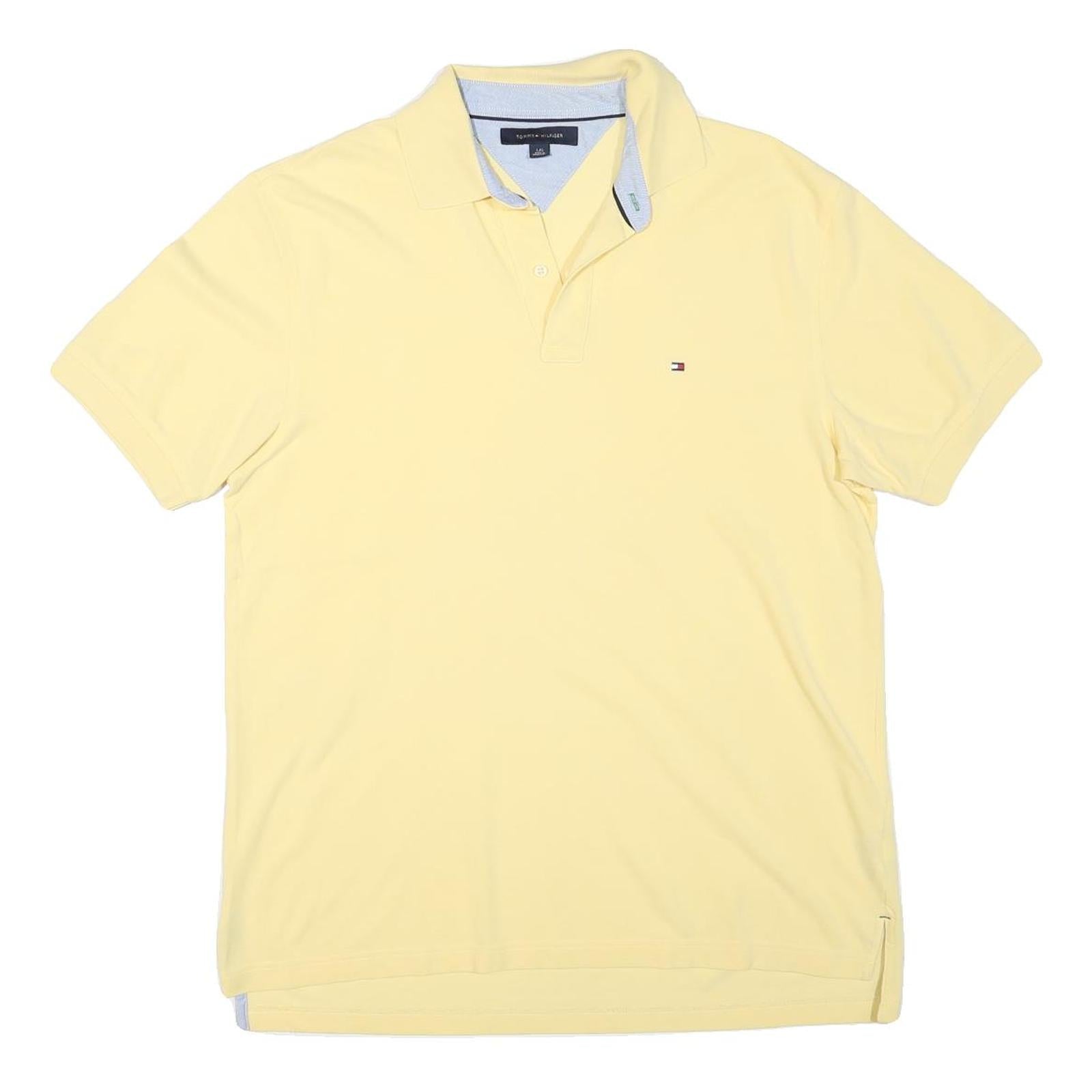 TOMMY HILFIGER Mens Yellow Cotton Blend Short Sleeve Polo Shirt L Classic Fit Refurbished - N/A refurbished available on Cerqular