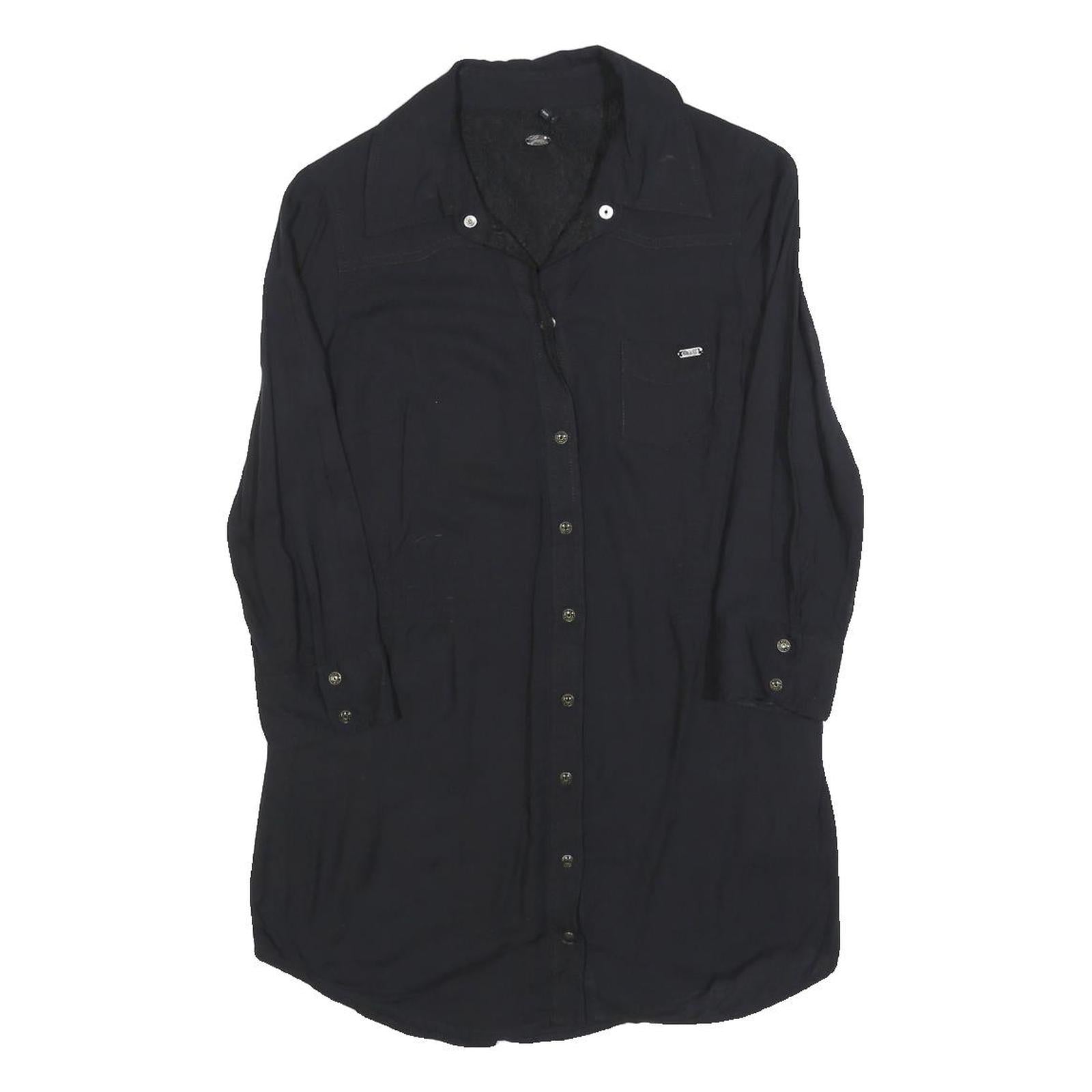 GUESS Womens Black Shirt Long Sleeve Button Neck S Lightweight Polyester Refurbished - N/A refurbished available on Cerqular