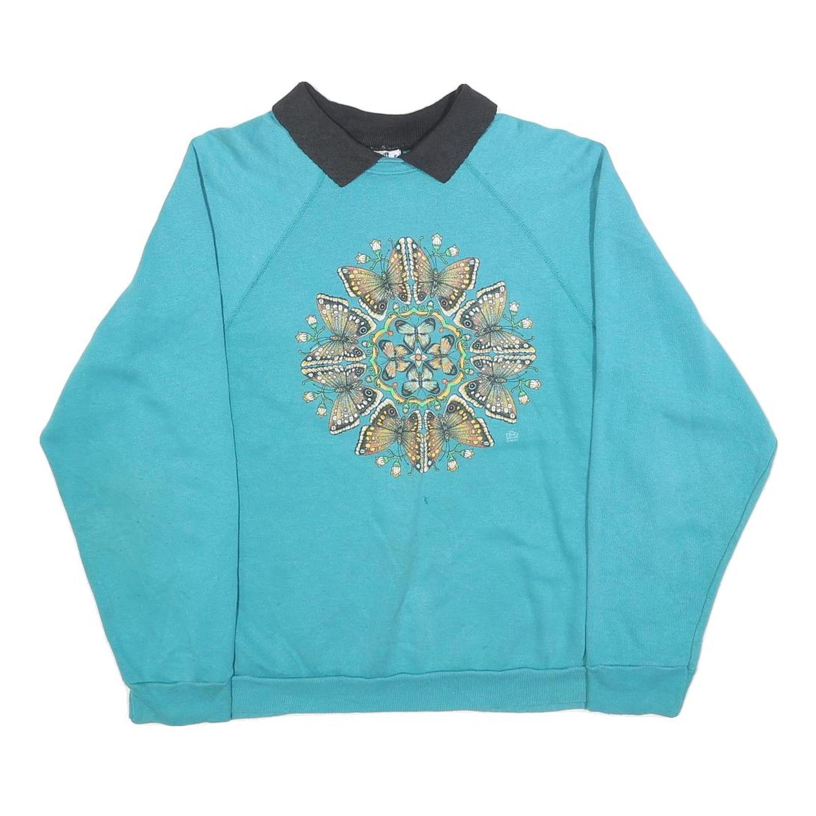 LSJ Womens Blue & Black Sweatshirt Collar M Butterfly Print Cotton Blend Refurbished - N/A refurbished available on Cerqular
