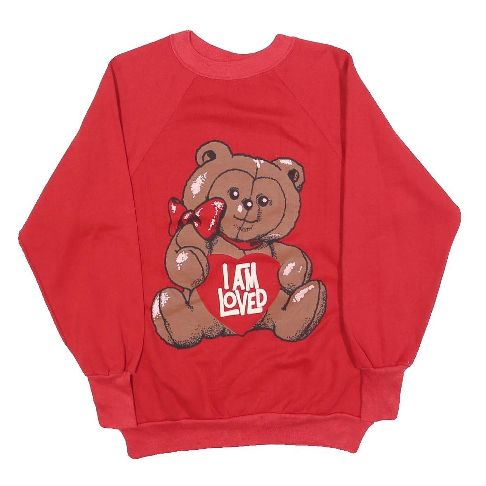 AMERICAS FINEST Womens Red I Am Loved Bear Crew Neck M Cute Cotton Blend Refurbished - N/A refurbished available on Cerqular