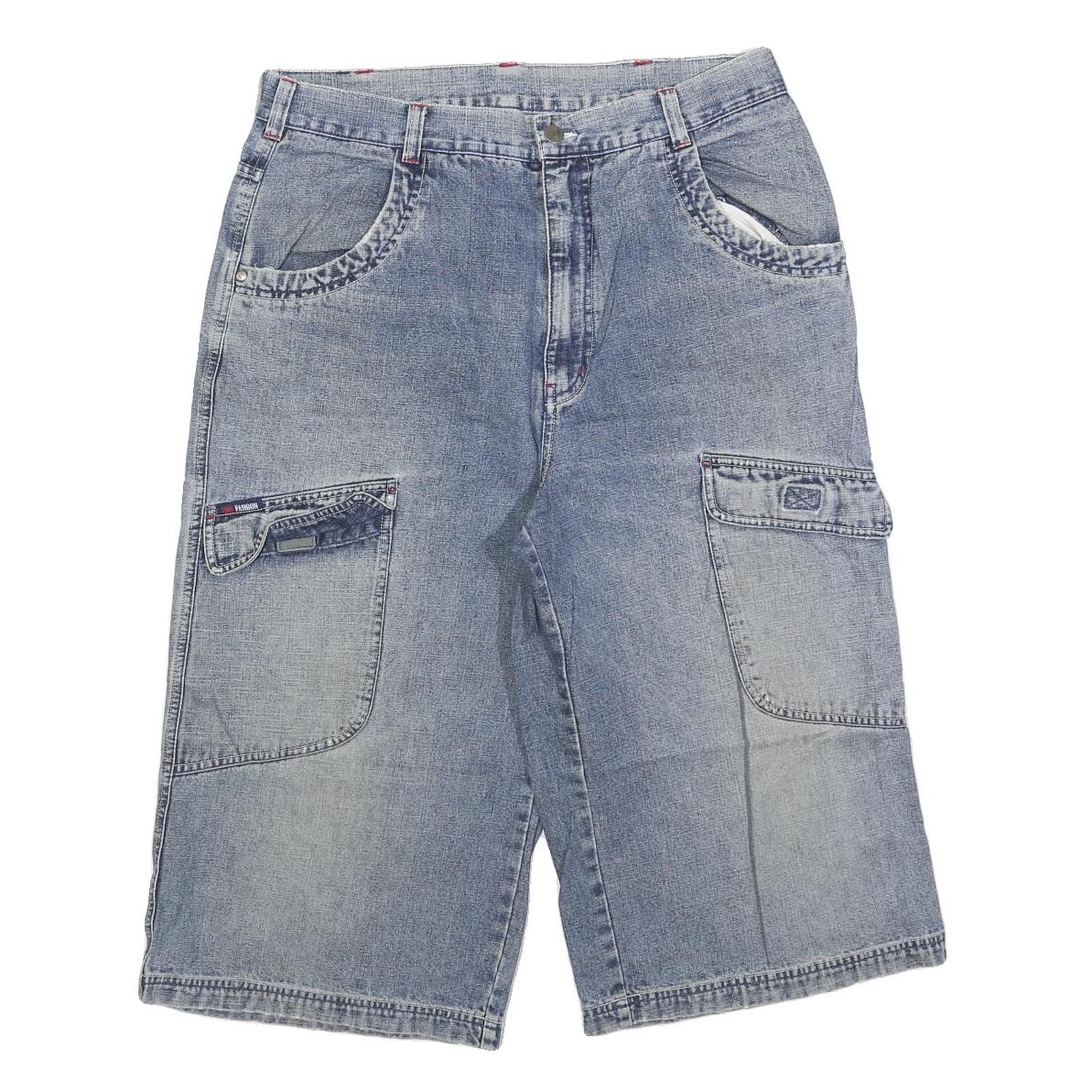 Mens Blue Denim Casual Cargo Shorts M W34 Eagles Embroidered Patch Refurbished - N/A refurbished available on Cerqular