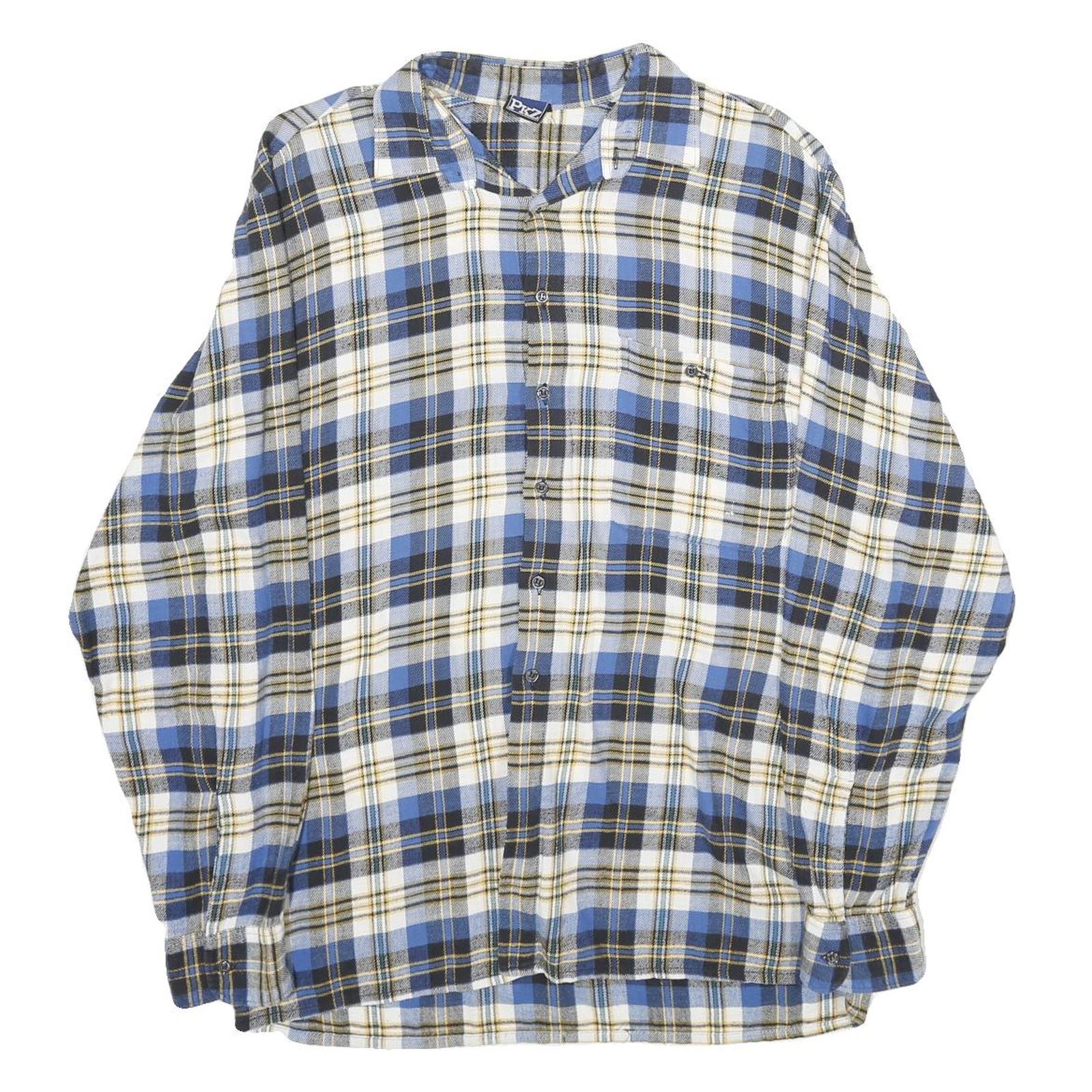 PKZ Mens Blue & White Checked Shirt M Button Cotton Casual Relaxed Fit Refurbished - N/A refurbished available on Cerqular