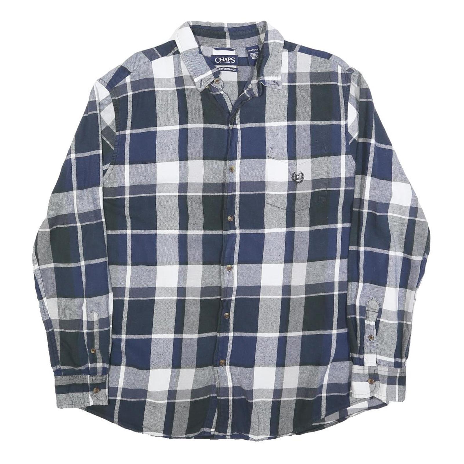 CHAPS Mens Blue & Grey Cotton Blend Check Shirt XL Casual Long Sleeve Button Refurbished - N/A refurbished available on Cerqular
