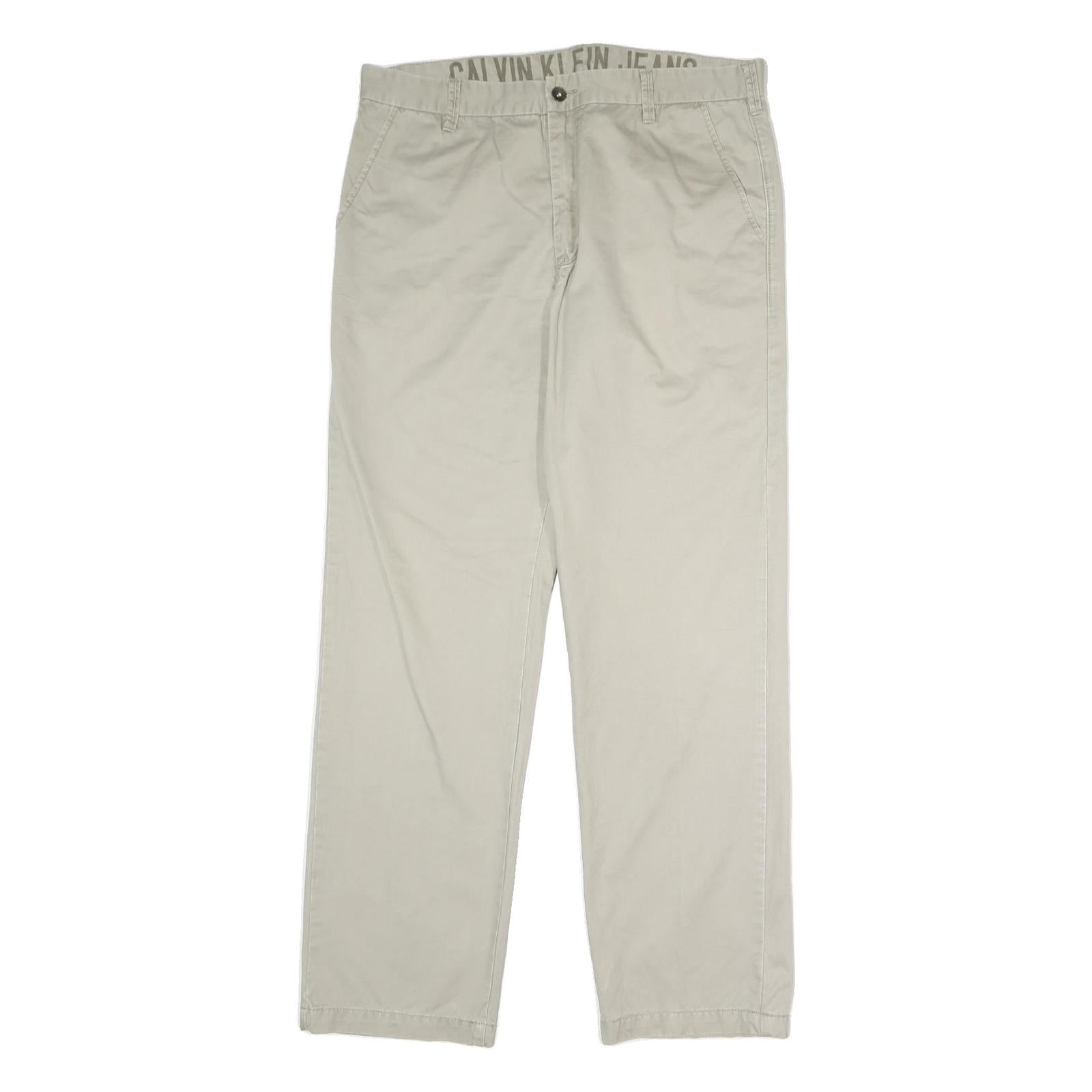 CALVIN KLEIN JEANS Mens Cotton Beige Regular Straight Trousers W36 L32 Casual Refurbished - N/A refurbished available on Cerqular