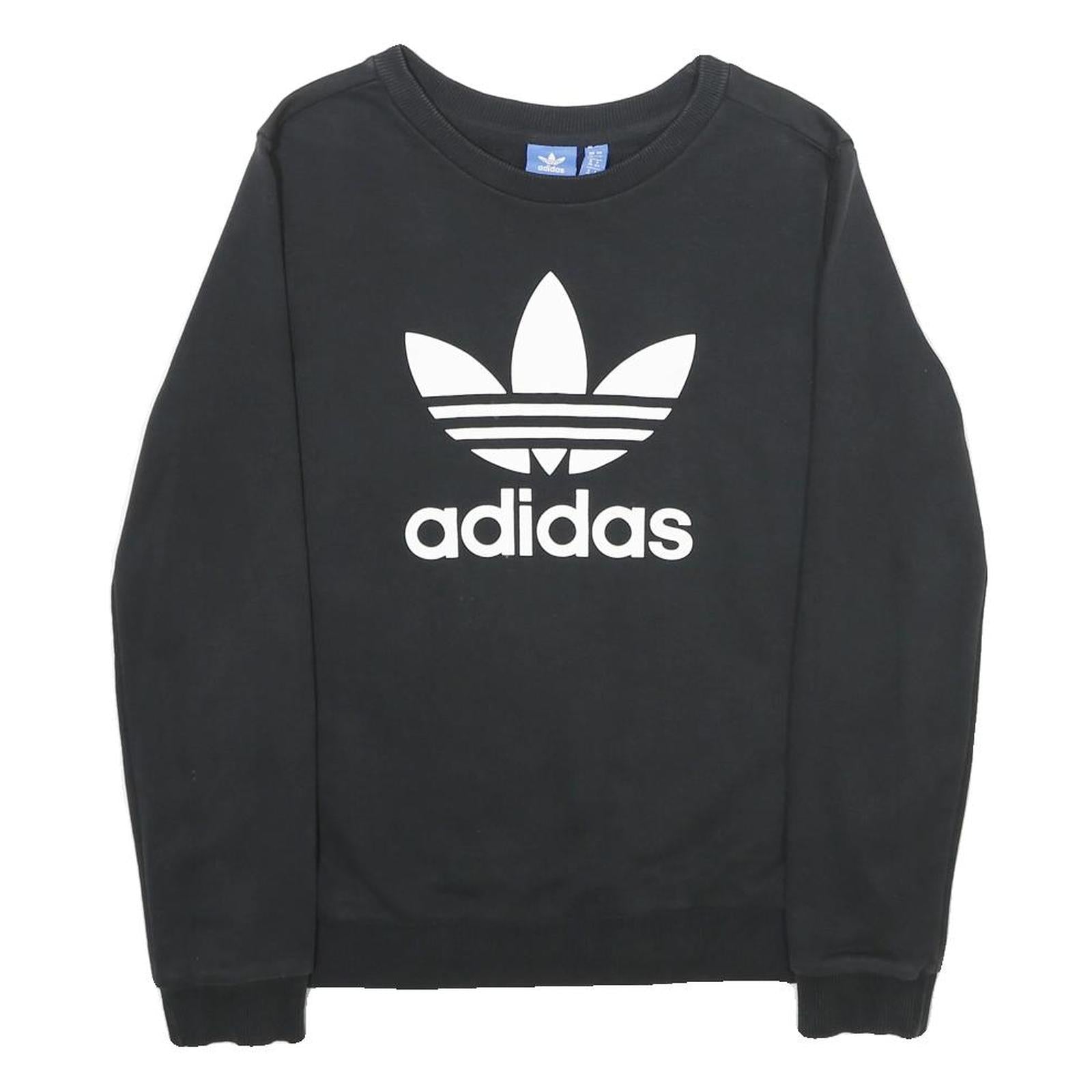 ADIDAS Womens Black Cotton Crew Neck Sweatshirt UK 12 Classic Logo Pullover Refurbished - N/A refurbished available on Cerqular