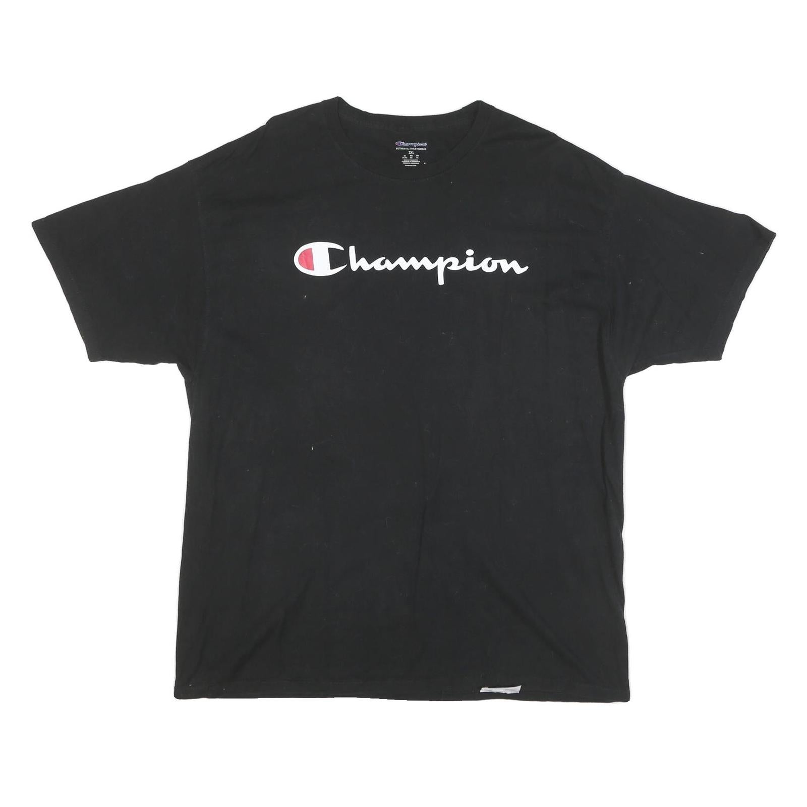 CHAMPION Mens Black 2XL Graphic T-Shirt Short Sleeve Crew Neck Branded Cotton Refurbished - N/A refurbished available on Cerqular