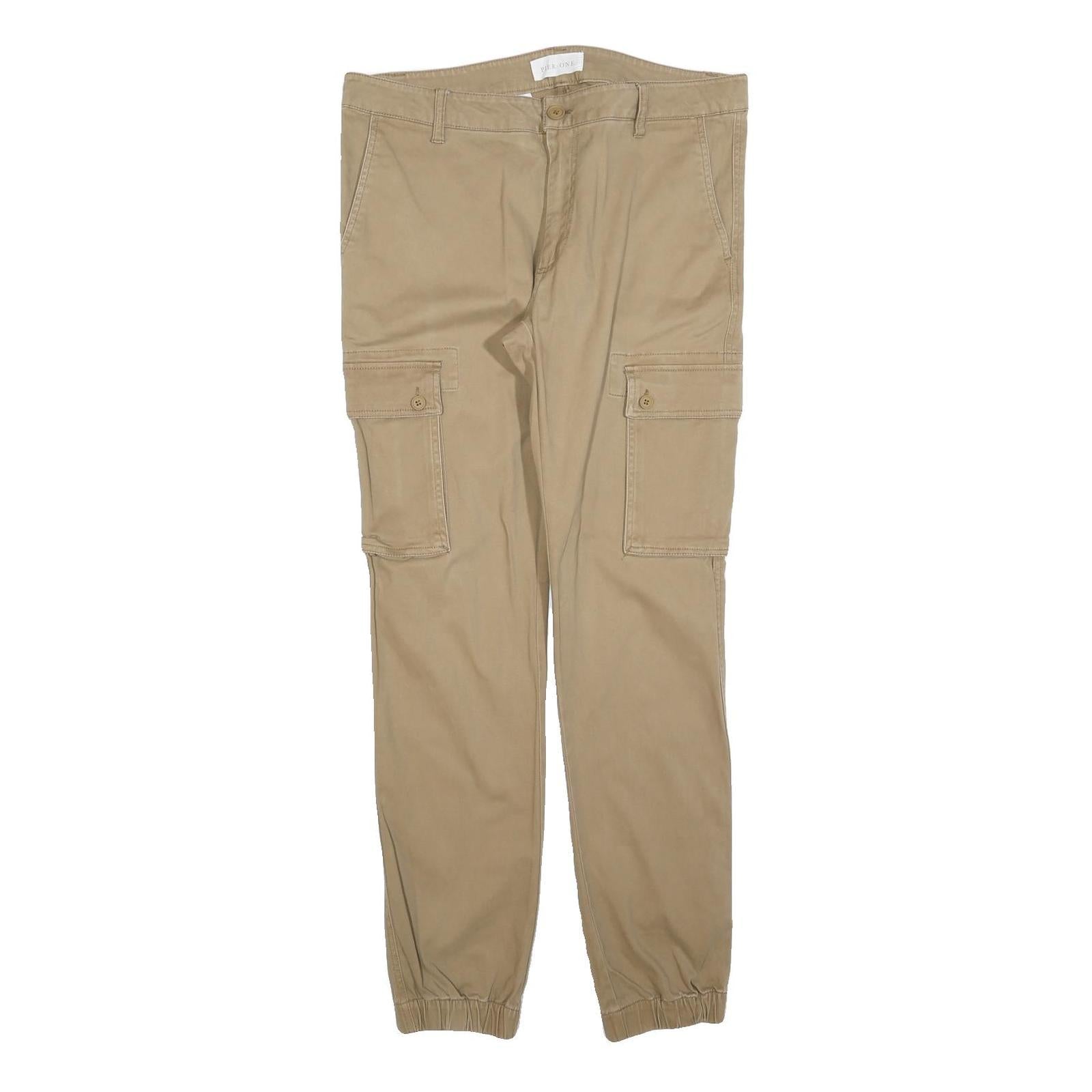 PIER ONE Mens Cotton Blend Beige Slim Cargo Trousers W34 L32 Casual Zip Closure Refurbished - N/A refurbished available on Cerqular