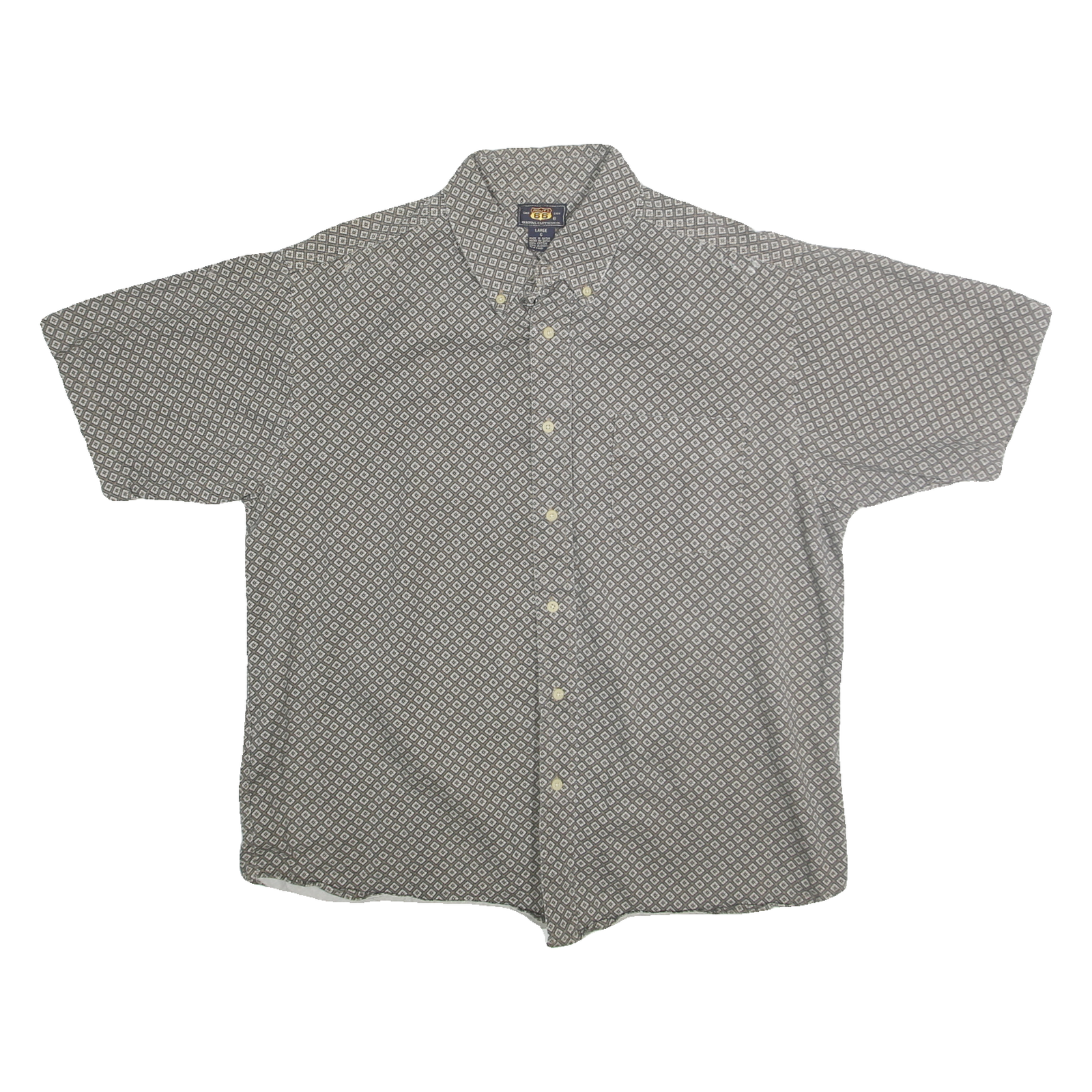 ROUTE 66 Mens Grey Cotton Geometric Print Shirt L Button Down Summer Casual Refurbished - N/A refurbished available on Cerqular