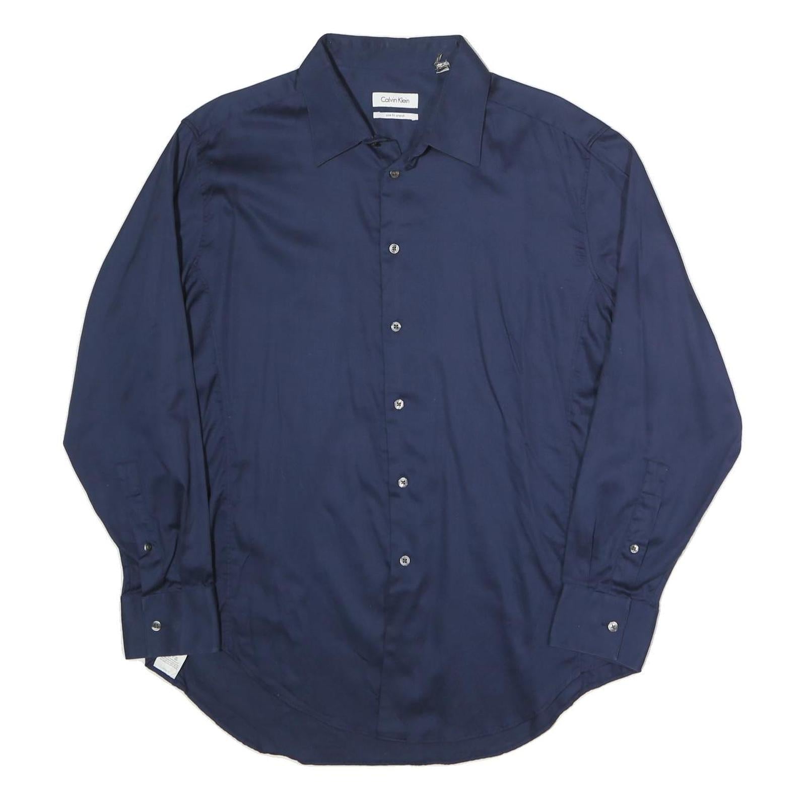 CALVIN KLEIN Mens Blue Shirt L Cotton Blend Classic Fit Long Sleeve Stylish Refurbished - N/A refurbished available on Cerqular