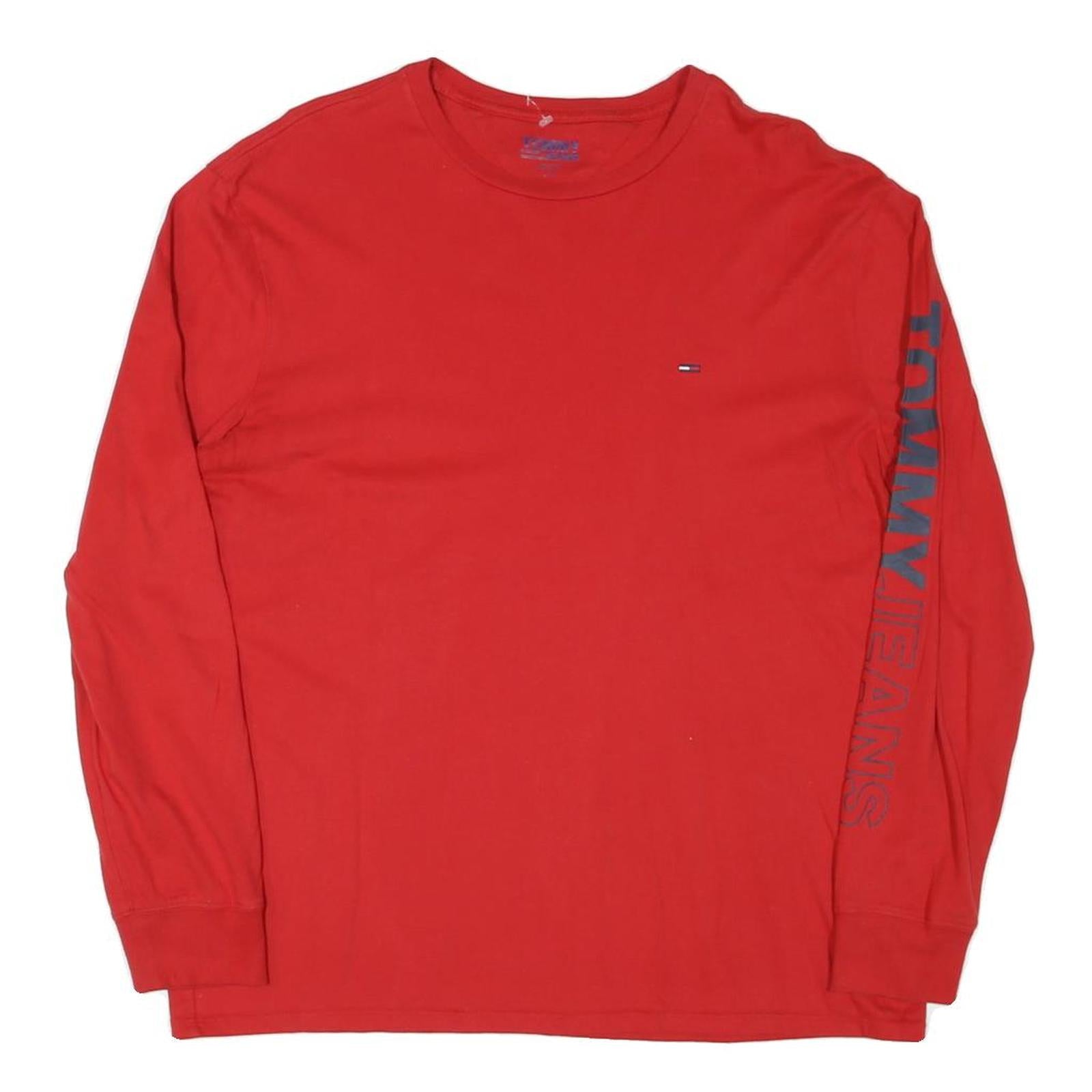 TOMMY JEANS Womens Red Long Sleeve Crew Neck Logo Cotton Blend L T-Shirt Refurbished - N/A refurbished available on Cerqular