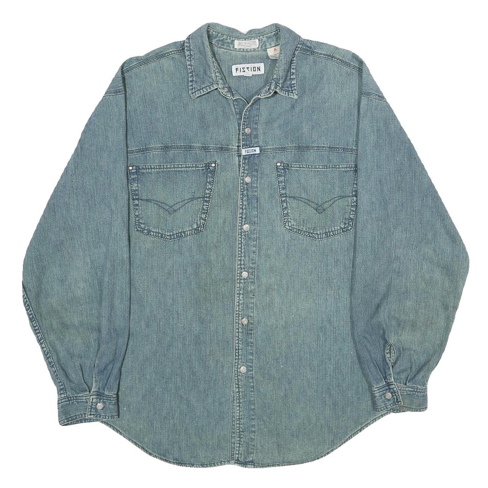 FISSION Mens Blue Denim Shirt XL Classic Cotton Long Sleeve Workwear Refurbished - N/A refurbished available on Cerqular