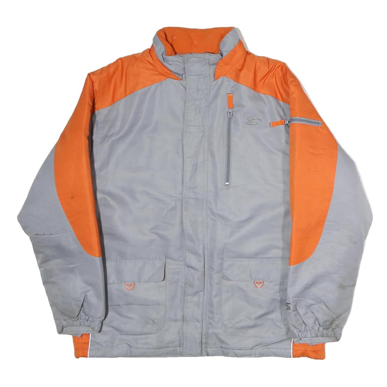 STARTER Mens Grey & Orange Zip Jacket XL Polyester Colour Block Pockets Casual Refurbished - N/A refurbished available on Cerqular