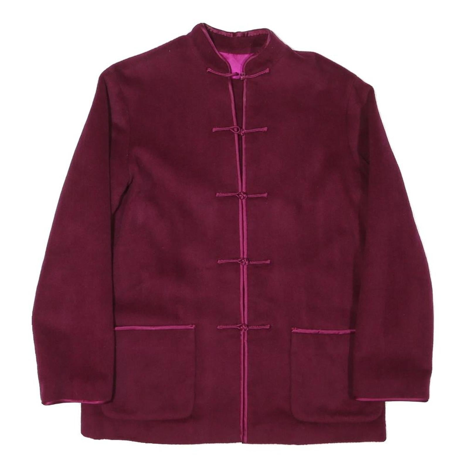 Womens Burgundy Button Jacket M Polyester Blend Plain Elegant Minimalist Refurbished - N/A refurbished available on Cerqular
