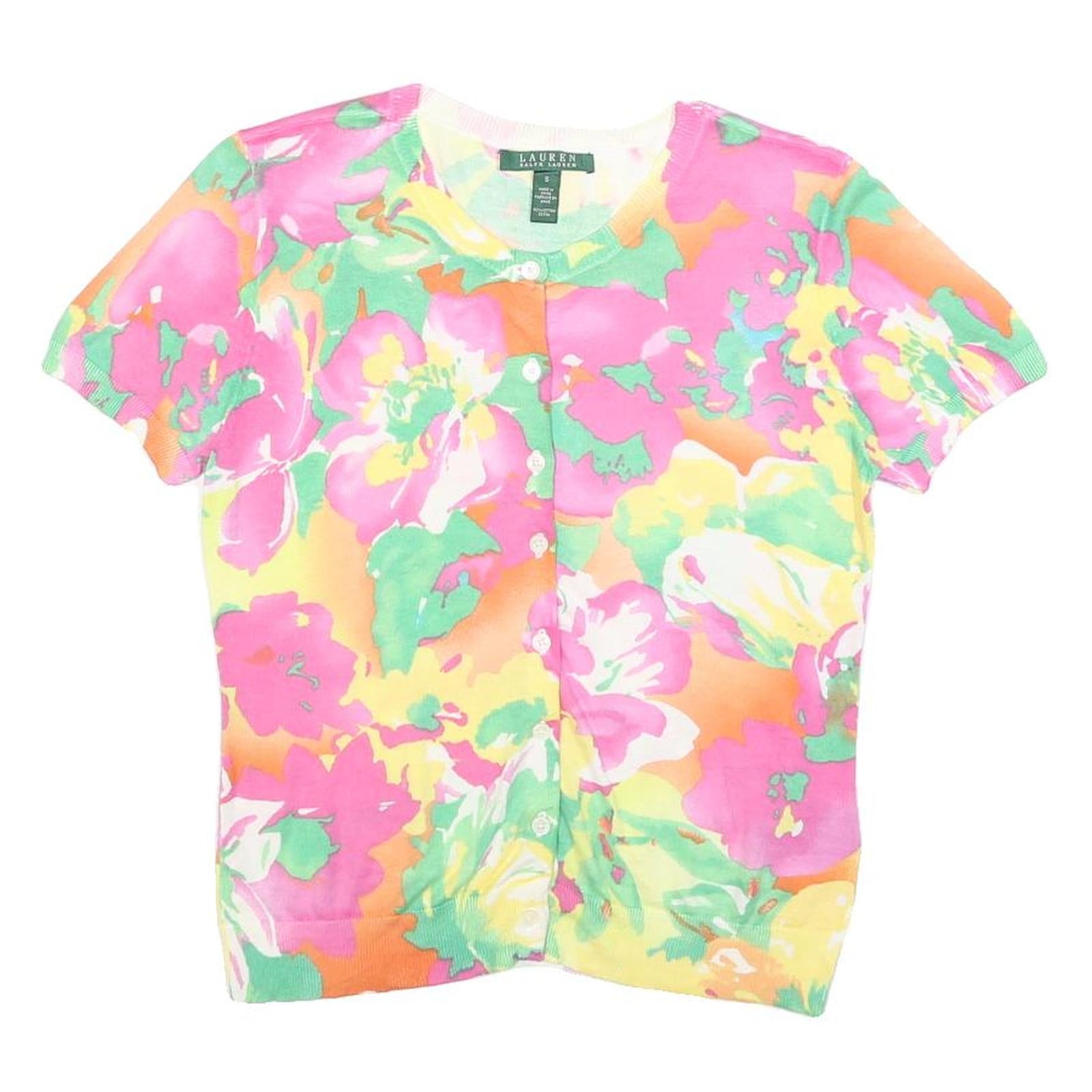 LAUREN RALPH LAUREN Womens Pink & Green Floral Patterned Cotton Button Up Jumper Refurbished - N/A refurbished available on Cerqular