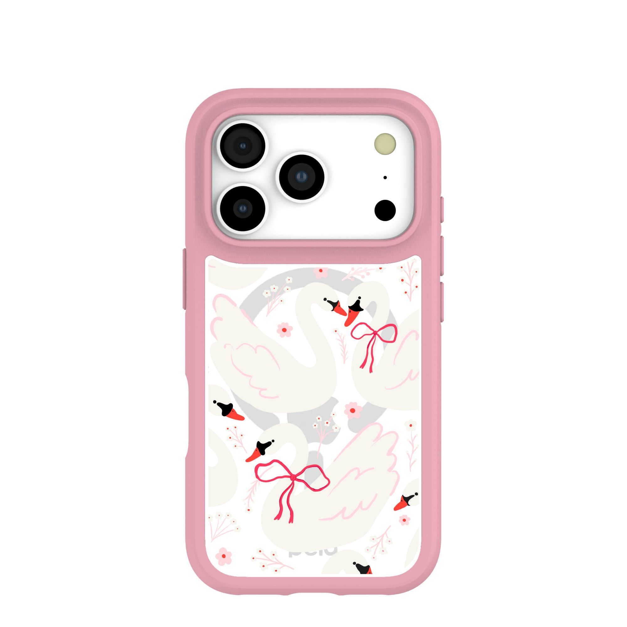 Clear Swan Garden iPhone 17 Pro Case With Petal Pink Ridge (MagSafe included) Refurbished - Pela Case refurbished available on Cerqular