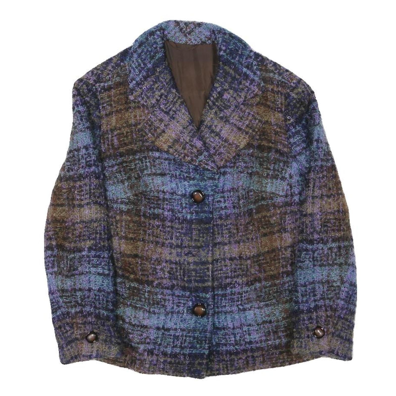 Womens Blue Brown Check Button Jacket XS Polyester Blend Classic Casual Refurbished - N/A refurbished available on Cerqular
