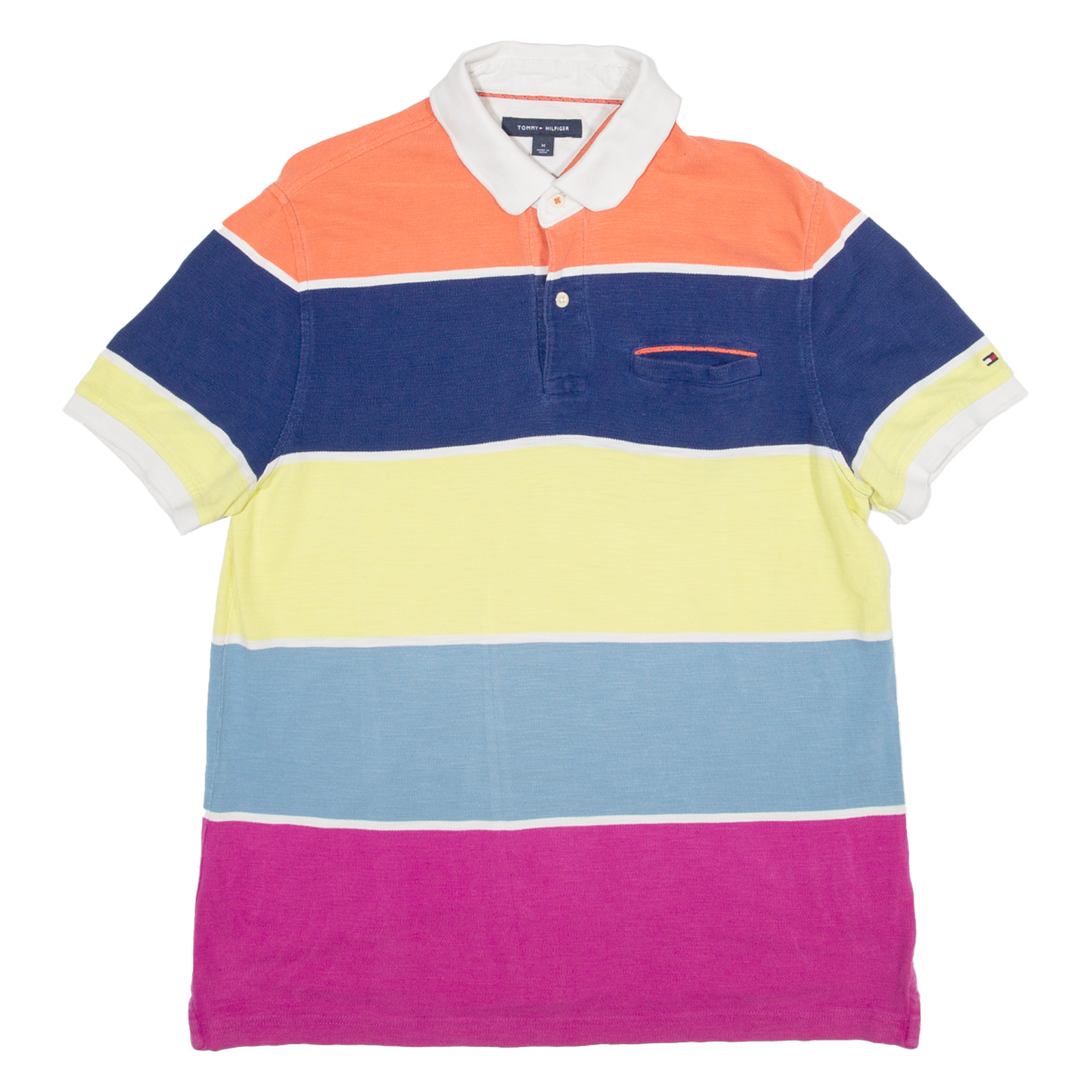 TOMMY HILFIGER Mens Polo Shirt White Striped M Refurbished - N/A refurbished available on Cerqular