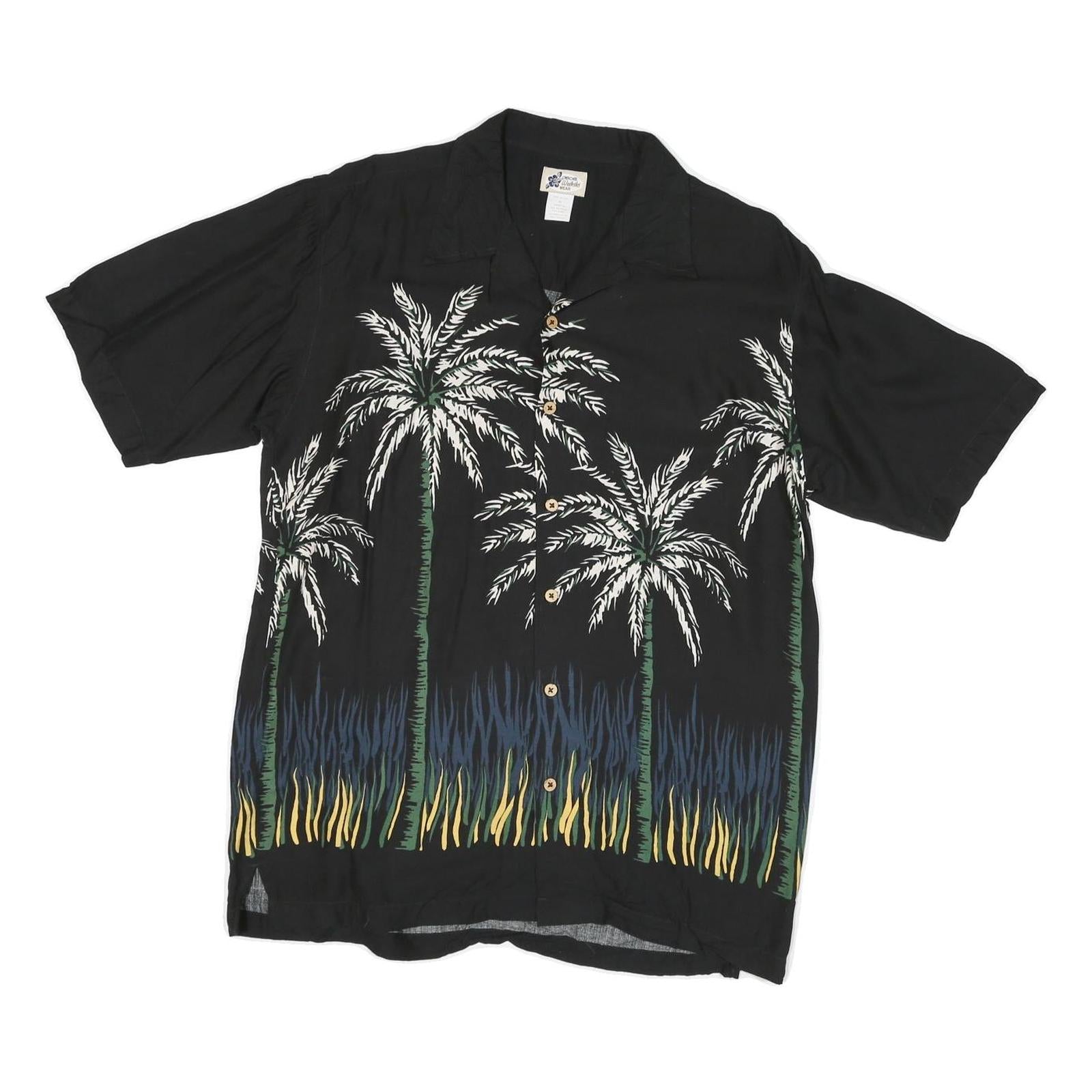 WAKIKI Mens Black Palm Tree Pattern Rayon Shirt M Summer Casual Beachwear Refurbished - N/A refurbished available on Cerqular