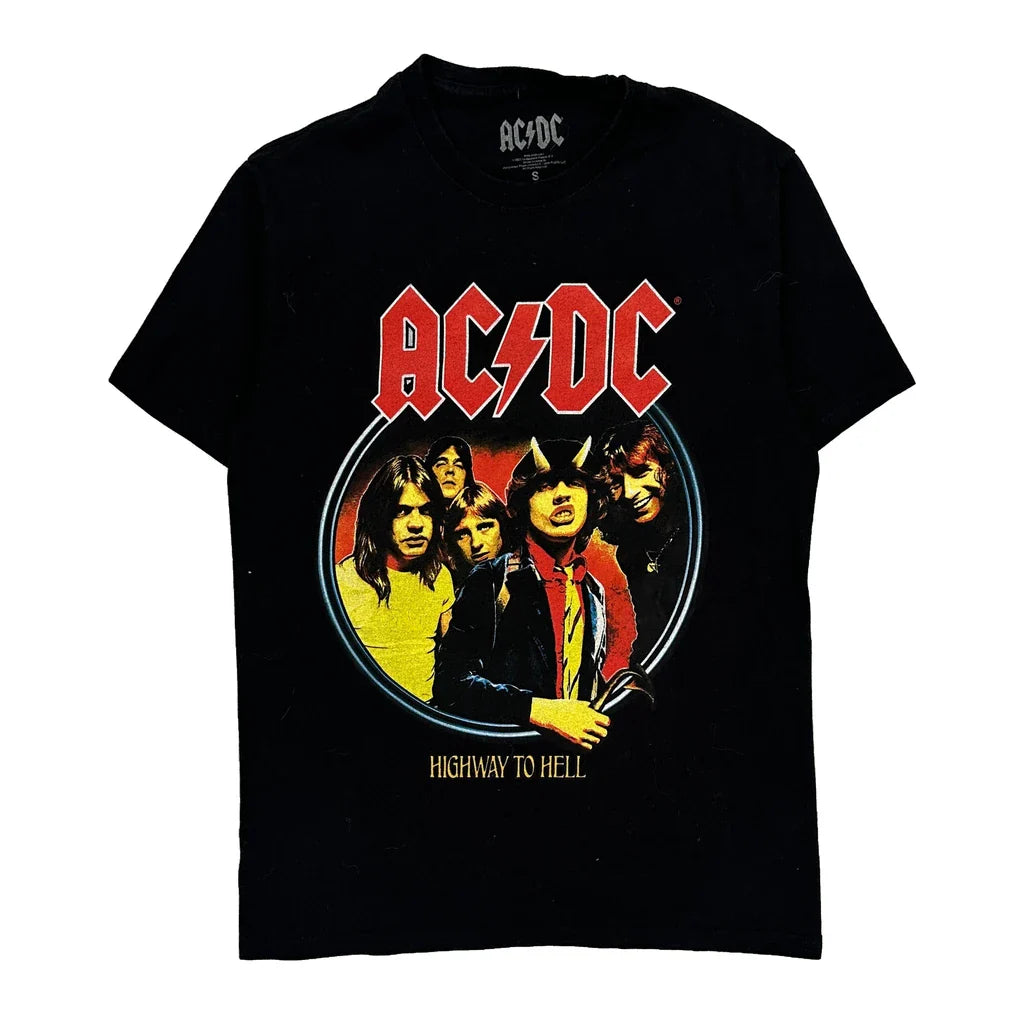 Highway To Hell Ac/Dc Band T-Shirt - Small Black Cotton Refurbished - Thrifted (note: this is a term often used to describe second- refurbished available on Cerqular