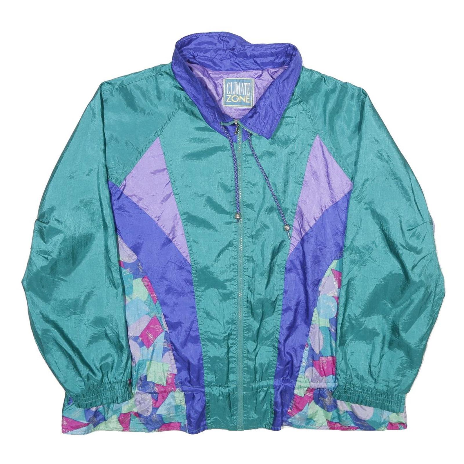 CLIMATE ZONE Womens Green & Purple Nylon Oversized Zip Jacket Colourblock 2XL Refurbished - N/A refurbished available on Cerqular