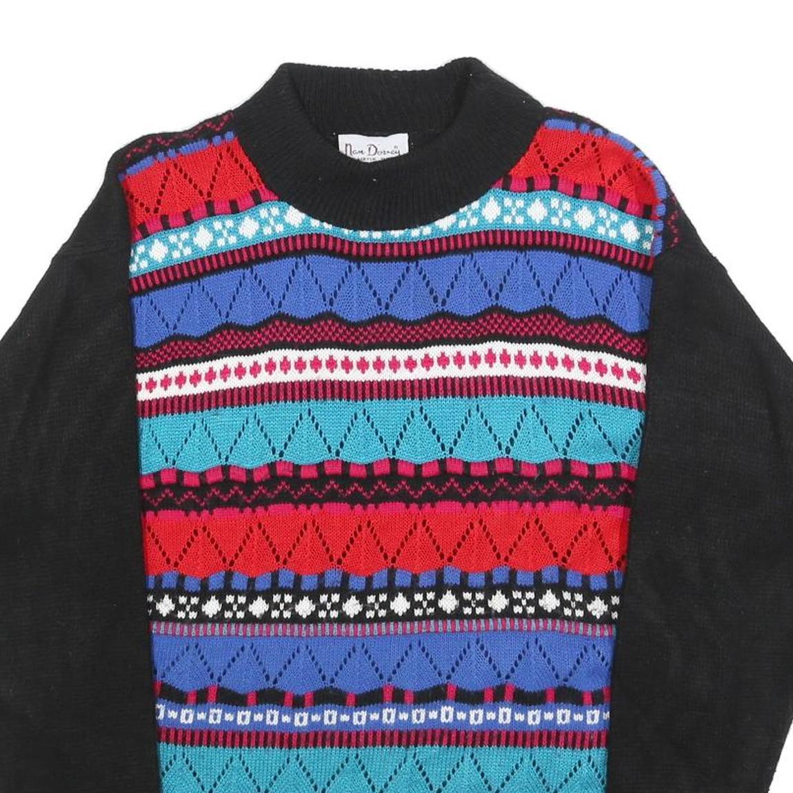NAN DOVEY Womens Black And Red Patterned Jumper Round Neck Chunky Knit M Acrylic Refurbished - N/A refurbished available on Cerqular