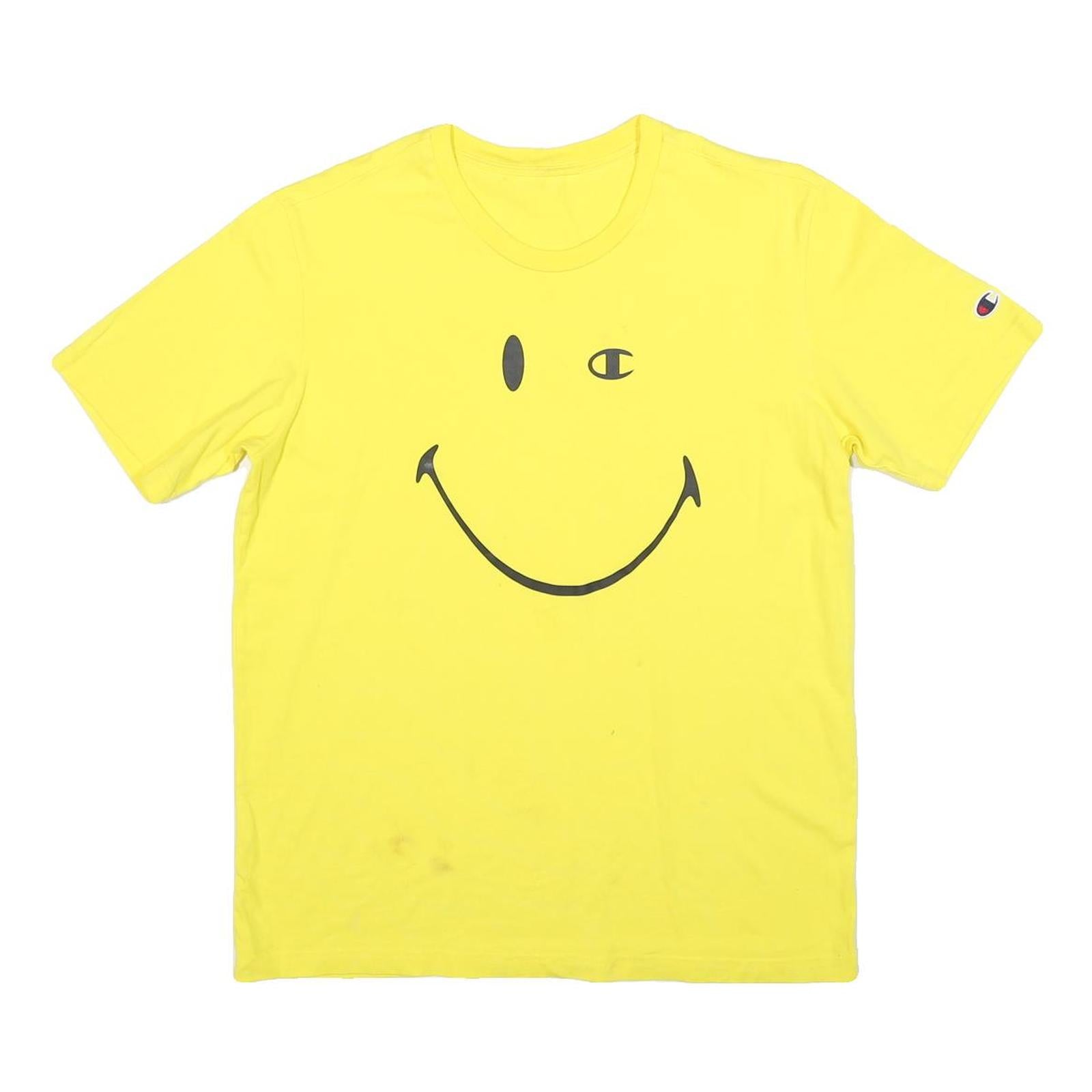 CHAMPION Mens Yellow Graphic T-Shirt L Short Sleeve Crew Neck Cotton Blend Refurbished - N/A refurbished available on Cerqular