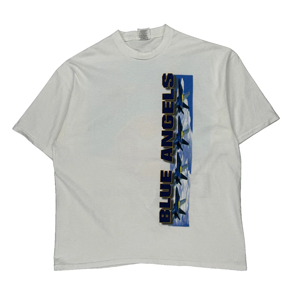 Buy Blue Angels Oneita Graphic T-Shirt - 2XL White Cotton Refurbished - $44.21 Blue Angels Oneita Graphic T-Shirt - 2XL White Cotton Refurbished - Thrifted (note: this is a term often used to describe second- refurbished available on Cerqular