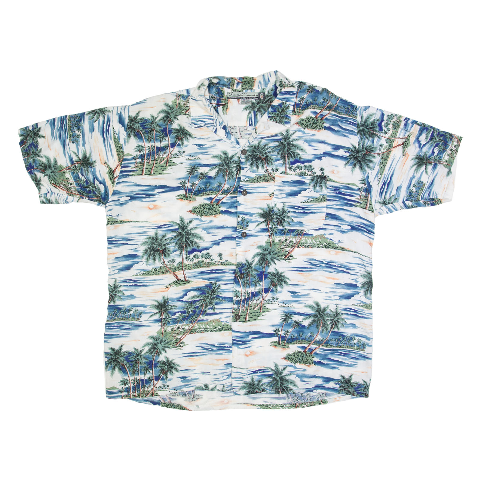 PINEAPPLE CONNECTION Palm Tree Print Mens Hawaiian Shirt Blue Floral XL Refurbished - N/A refurbished available on Cerqular