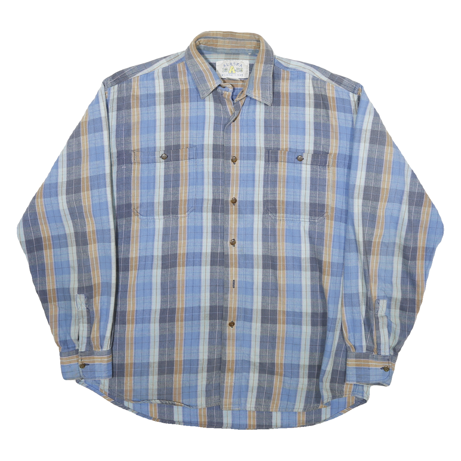 ALASKA Mens Blue & Beige Check Shirt L Cotton Blend Casual Button-Up Refurbished - N/A refurbished available on Cerqular