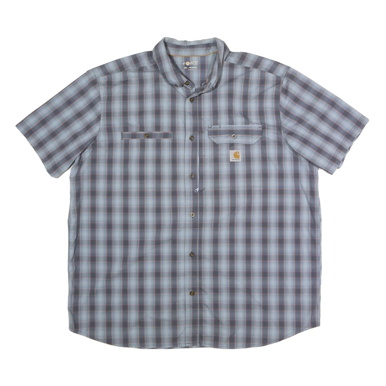 CARHARTT Mens Blue & Brown Check Shirt 2XL Short Sleeve Button Front Casual Refurbished - N/A refurbished available on Cerqular