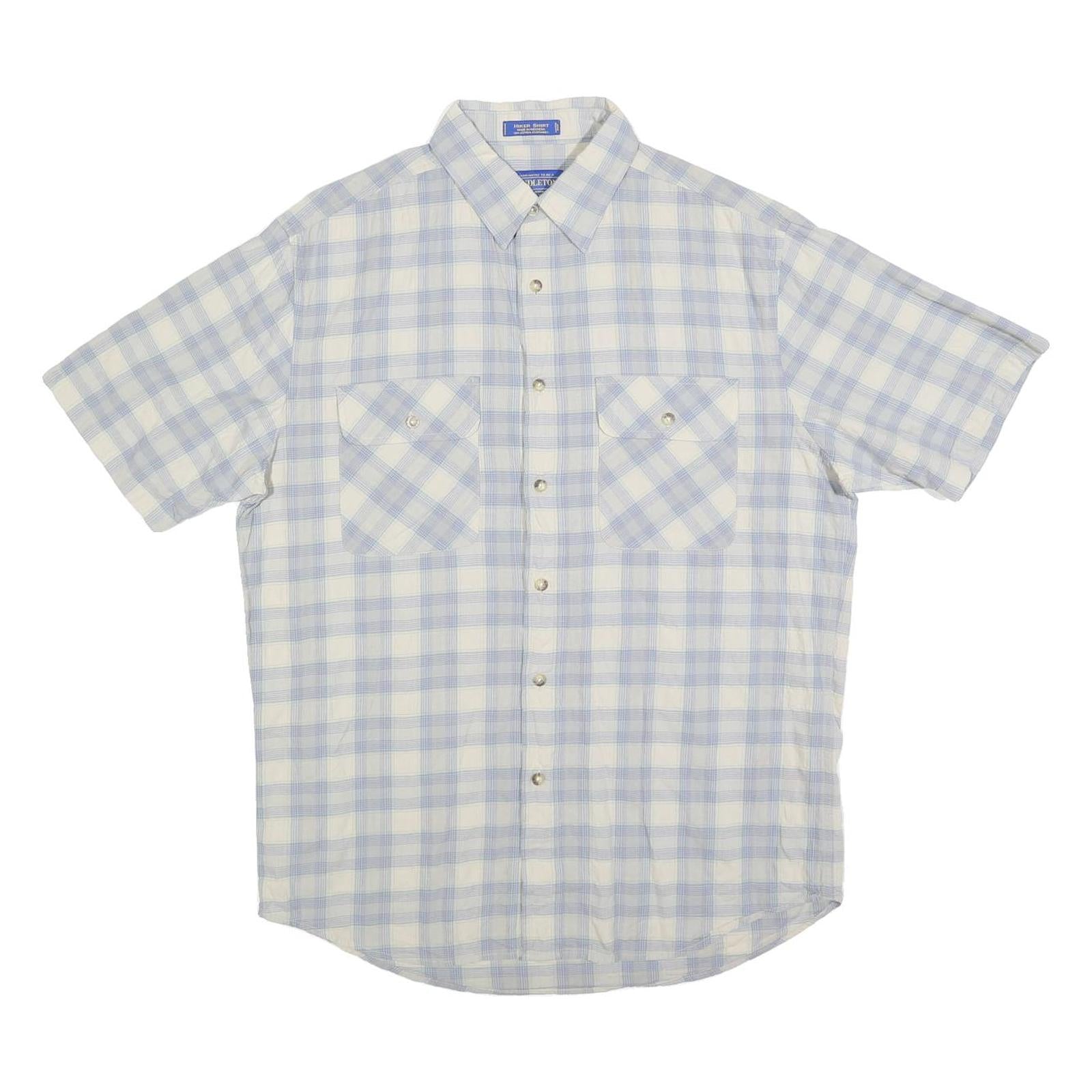 PENDLETON Mens White & Blue Check Shirt M Cotton Blend Casual Short Sleeve Refurbished - N/A refurbished available on Cerqular