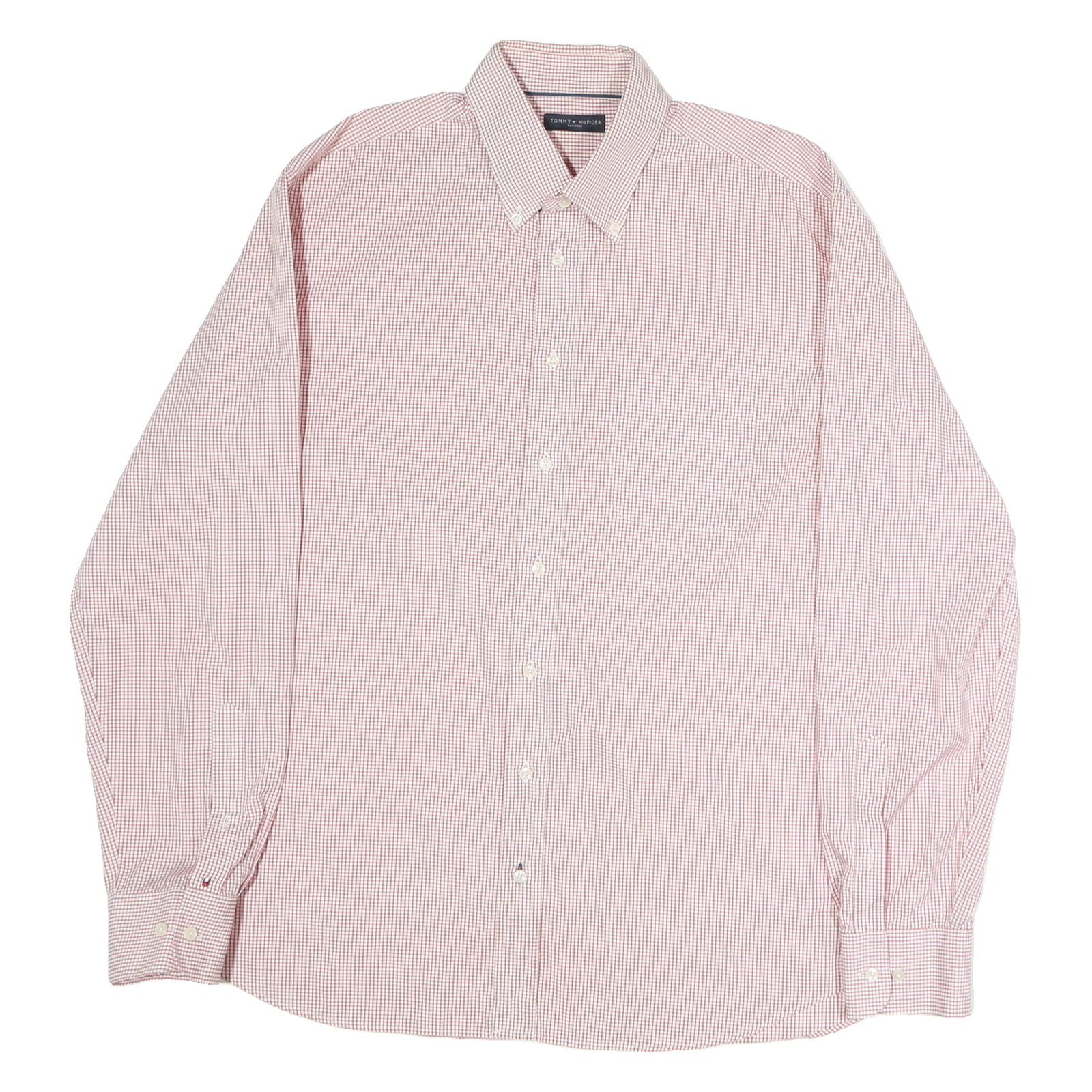 TOMMY HILFIGER Mens Red & White Check Shirt M Button Down Cotton Long Sleeve Refurbished - N/A refurbished available on Cerqular