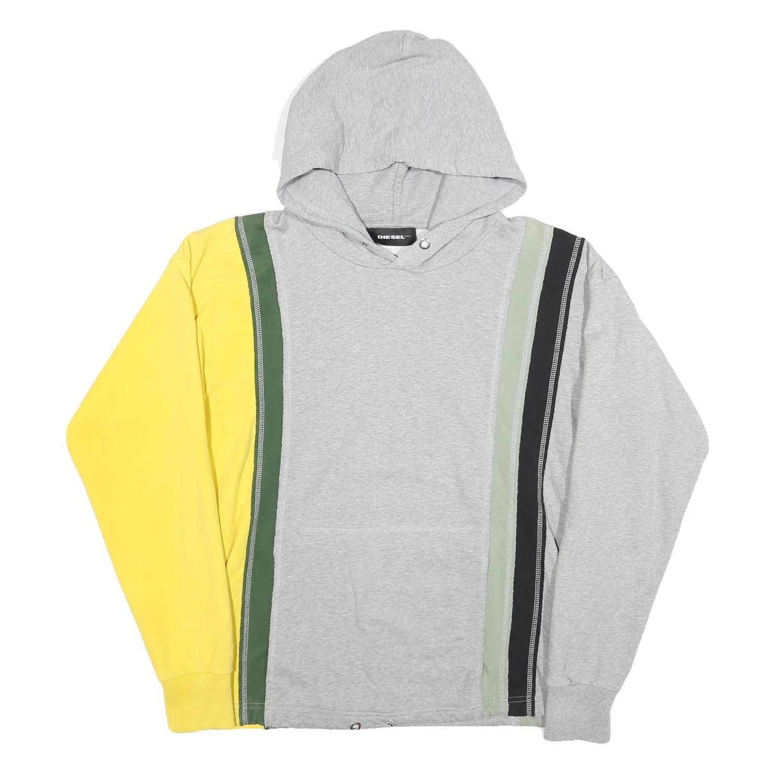 DIESEL Mens Grey Yellow Colourblock Pullover Hoodie S Casual Street Style Refurbished - N/A refurbished available on Cerqular
