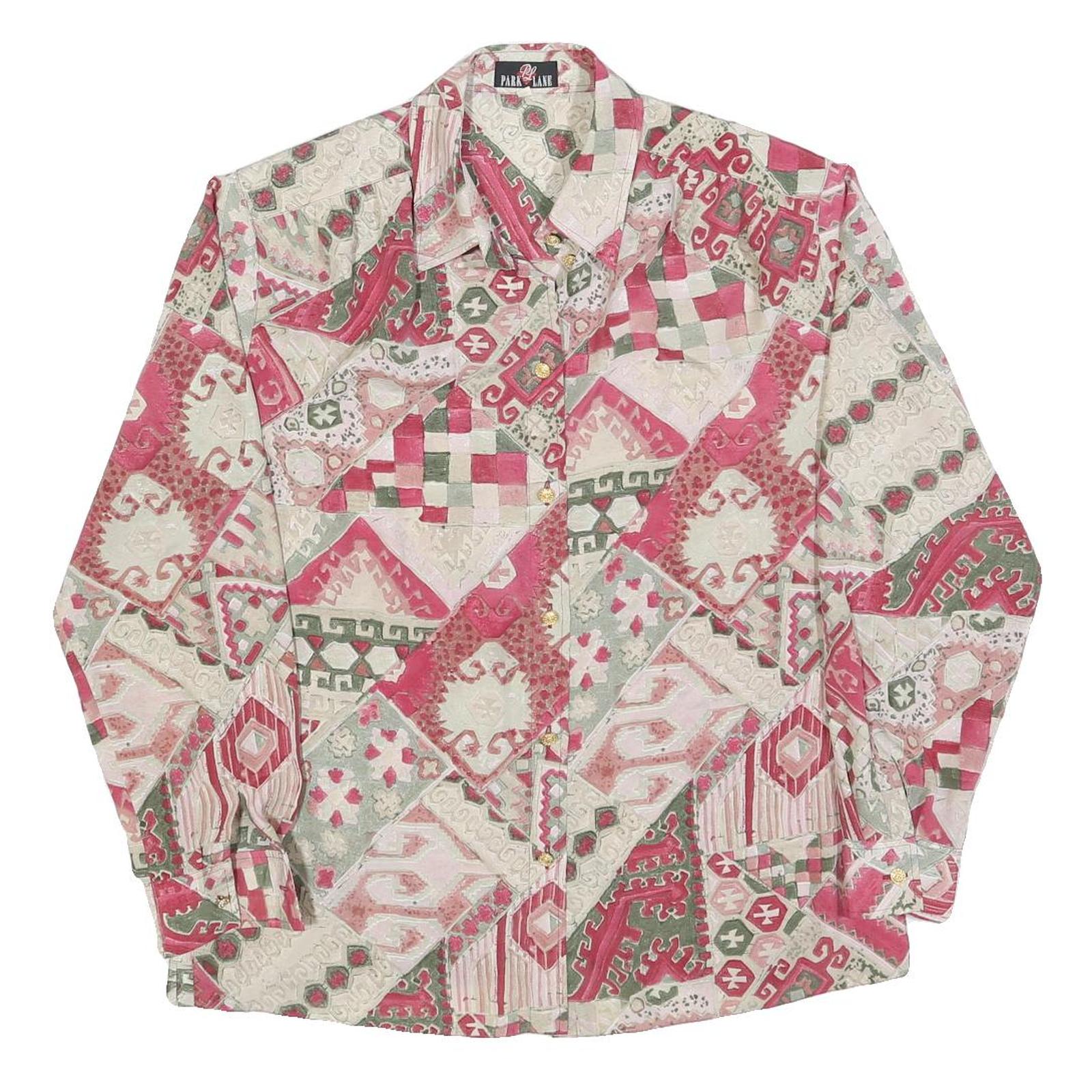 PARK LANE Womens Pink & Green Patchwork Print Shirt L Vintage Patterned Button Refurbished - N/A refurbished available on Cerqular