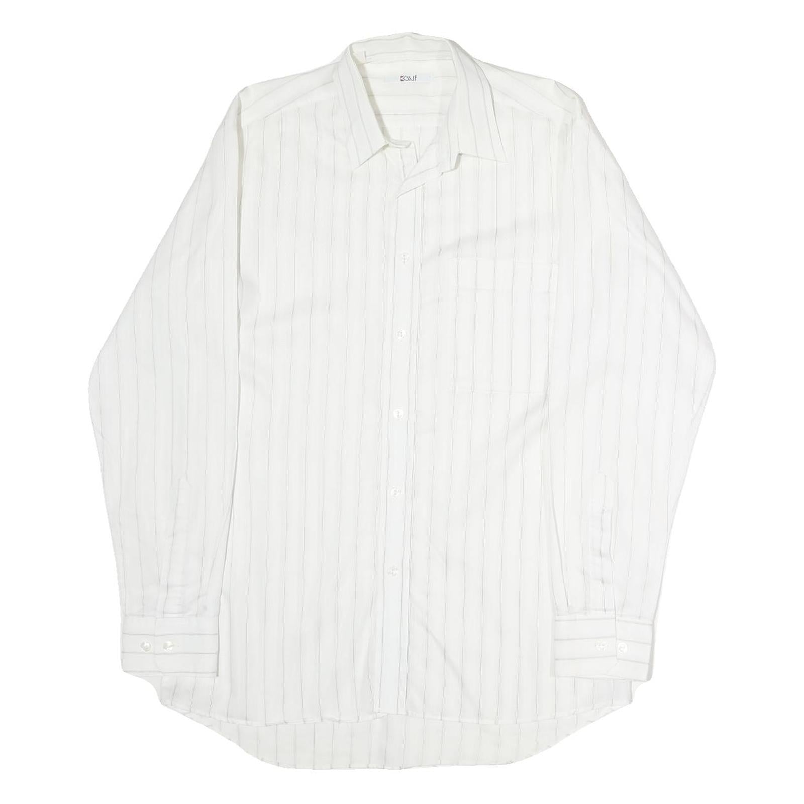 Mens White Striped Cotton Shirt M Classic Button Collar Long Sleeve Refurbished - N/A refurbished available on Cerqular