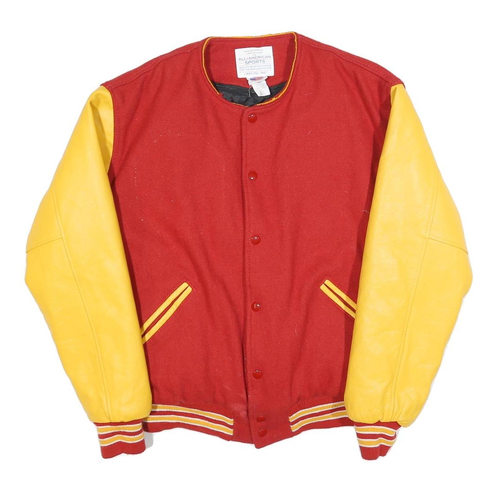 ALL AMERICAN SPORT Mens Red & Yellow Wool Blend Button Jacket S Plain Classic Refurbished - N/A refurbished available on Cerqular