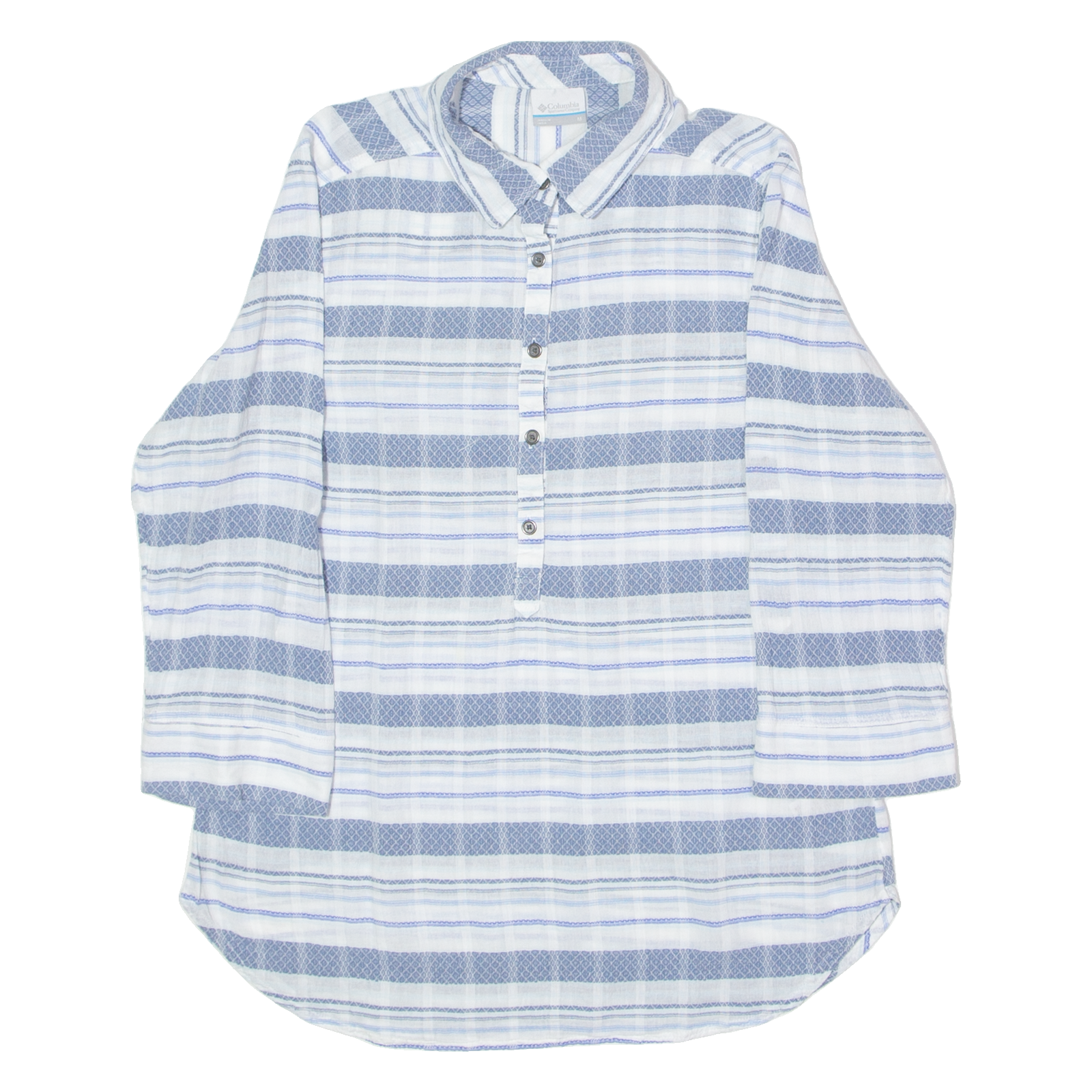 COLUMBIA Pullover Mens Shirt Blue Striped 3/4 Sleeve M Refurbished - N/A refurbished available on Cerqular