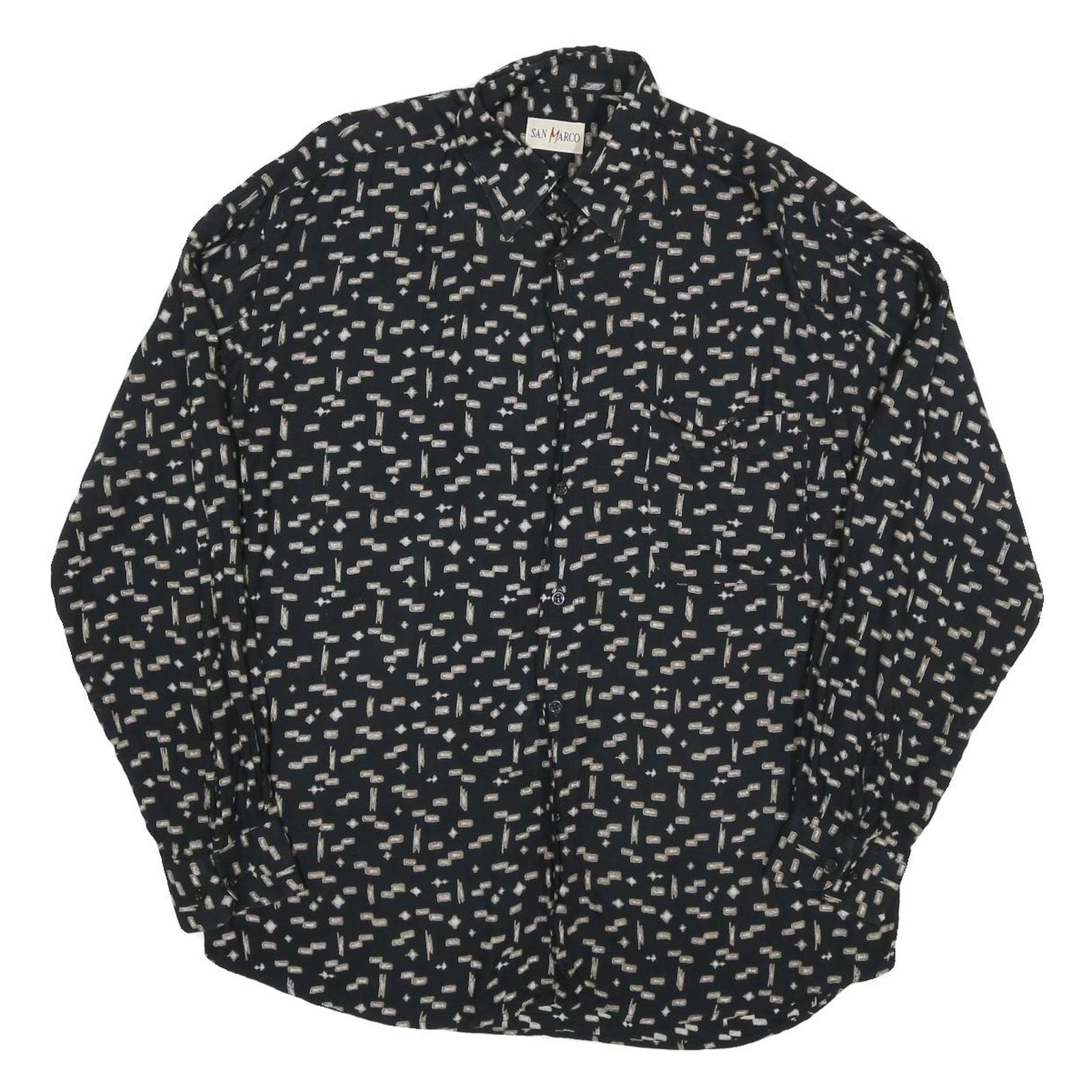 Mens Black Printed Cotton Blend Shirt M Casual Long Sleeve Button Closure Refurbished - N/A refurbished available on Cerqular