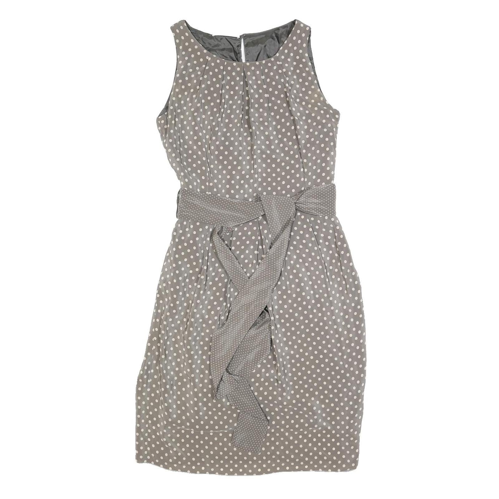 LIL Womens Grey & White Silk Polka Dot Sleeveless Day Dress Size S Belted Refurbished - N/A refurbished available on Cerqular