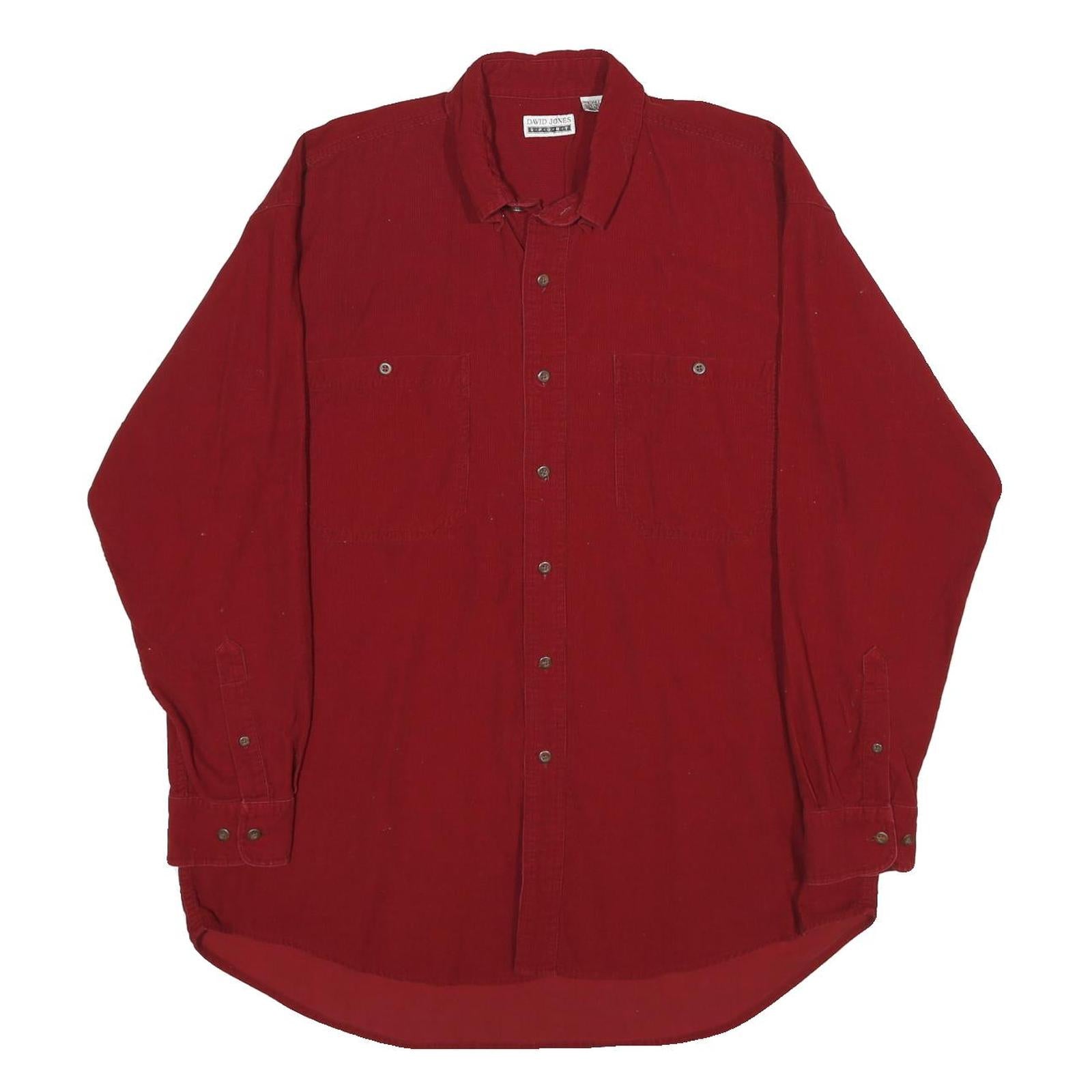 DAVID JONES SPORT Mens Red Cotton Plain Shirt L Button Front Casual Overshirt Refurbished - N/A refurbished available on Cerqular