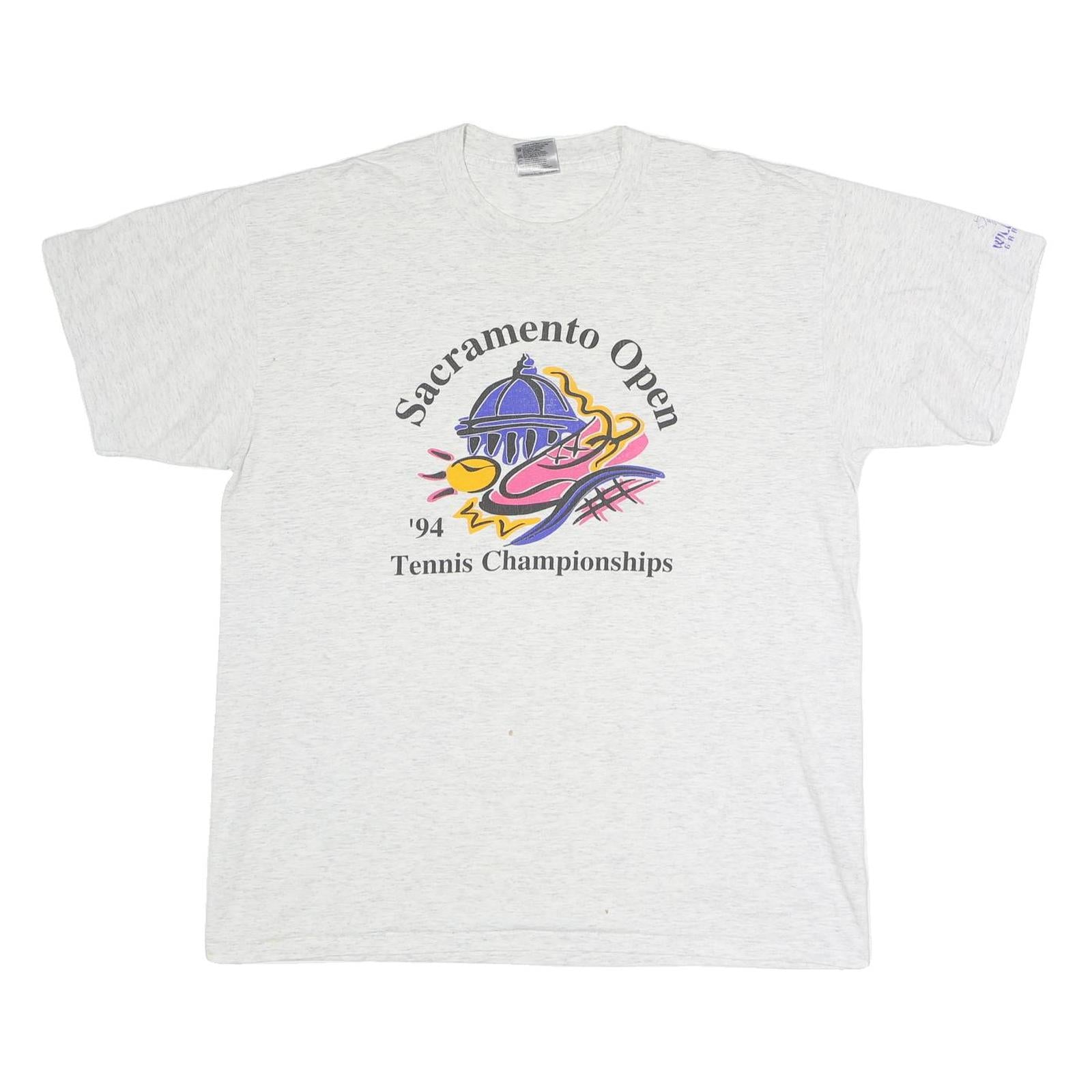 Buy ONEITA Mens White Sacramento Open Tennis Championships Graphic T-Shirt XL Short Refurbished - $32.49 ONEITA Mens White Sacramento Open Tennis Championships Graphic T-Shirt XL Short Refurbished - N/A refurbished available on Cerqular
