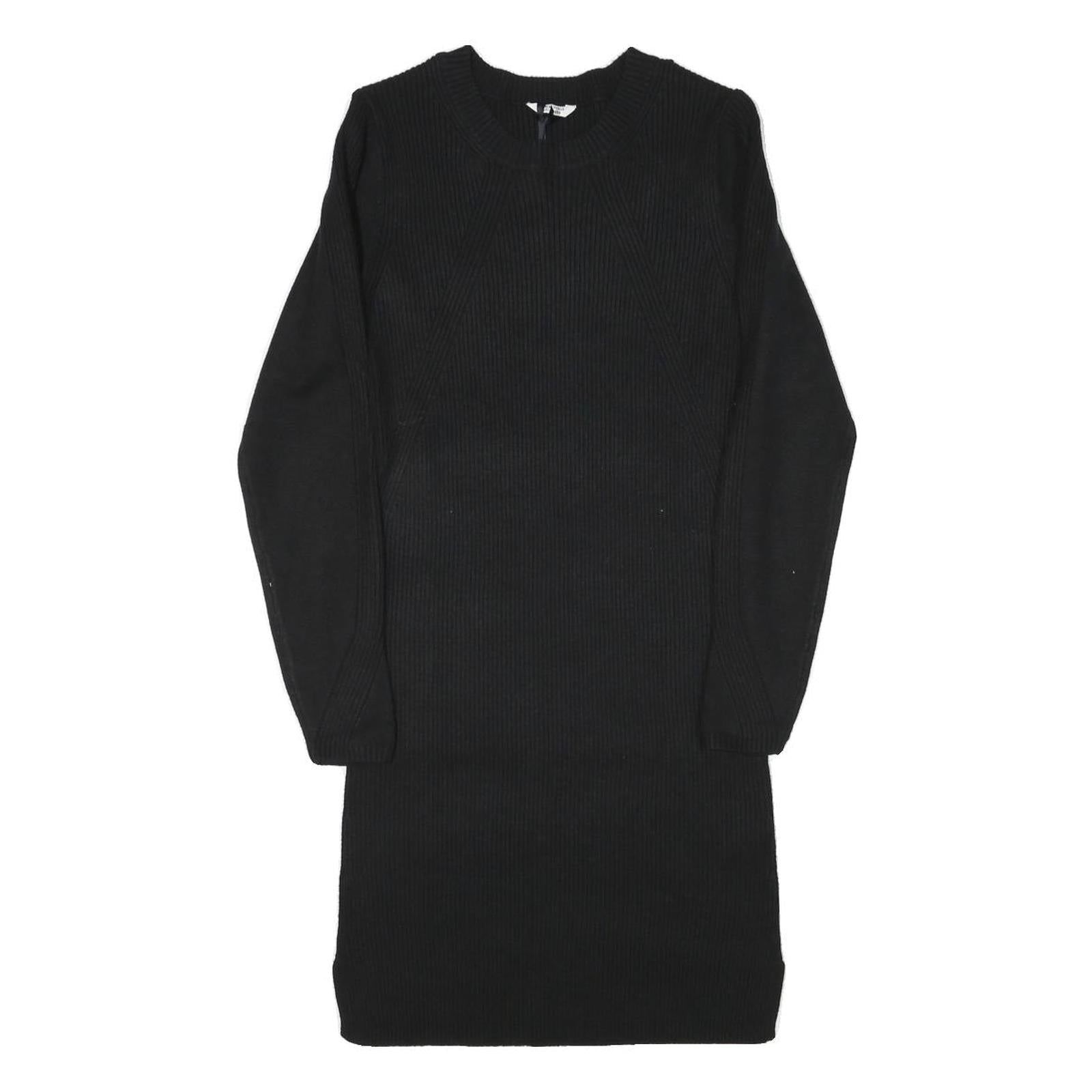 JACK WILLS Womens Black Cotton Blend Jersey Midi Dress Long Sleeve UK 12 Ribbed Refurbished - N/A refurbished available on Cerqular